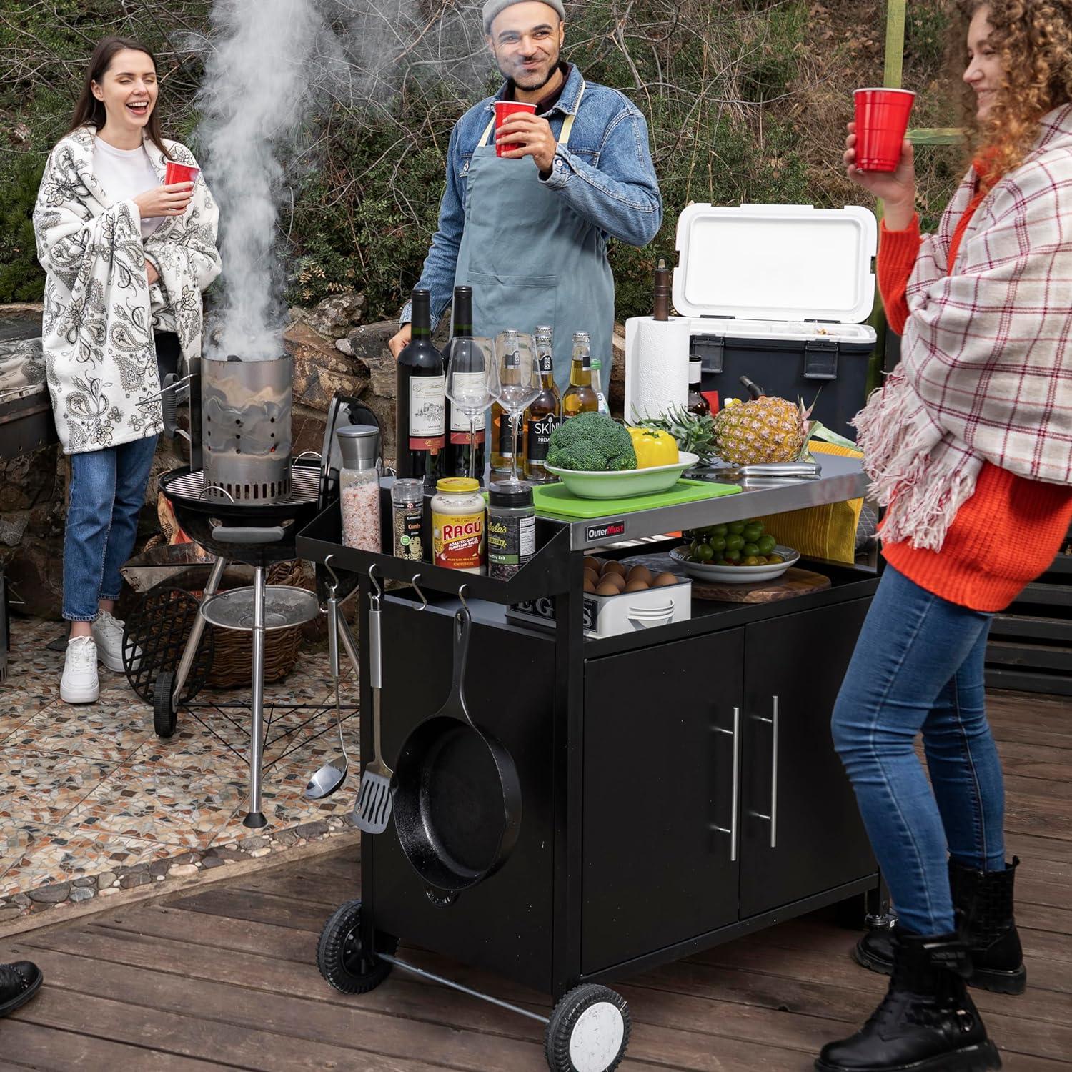 OuterMust Grill Cart Outdoor Kitchen Cabinet Outdoor Prep Table & Bar for Storage