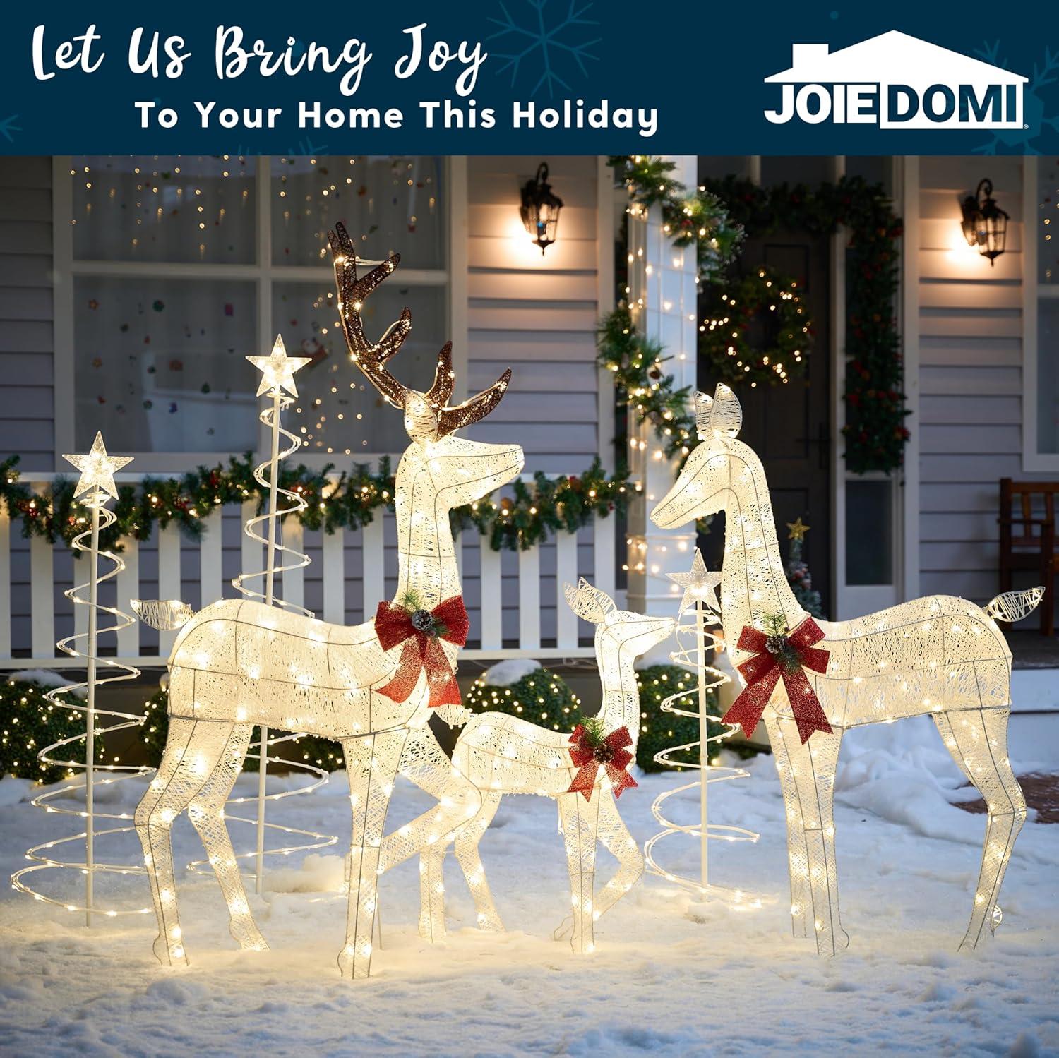 Joiedomi 3 Packs Christmas Outdoor Decoration, Deer Family with 360 LED Lighted Reindeers Yard Lights for Xmas Yard Garden Lawn Decoration