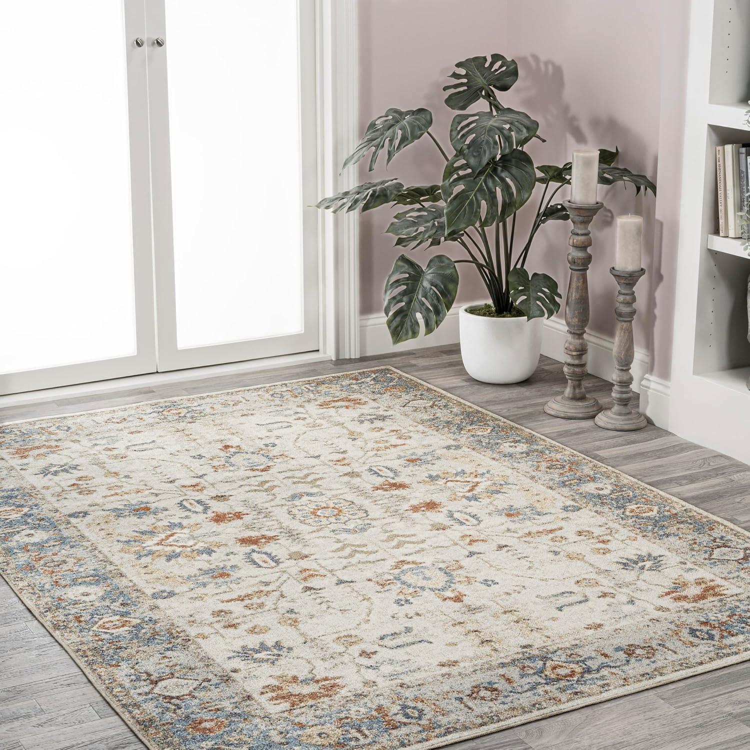 JONATHAN Y Hiero Persian Border Low-Pile Machine-Washable Cream/Terra 8 ft. x 10 ft. Area Rug