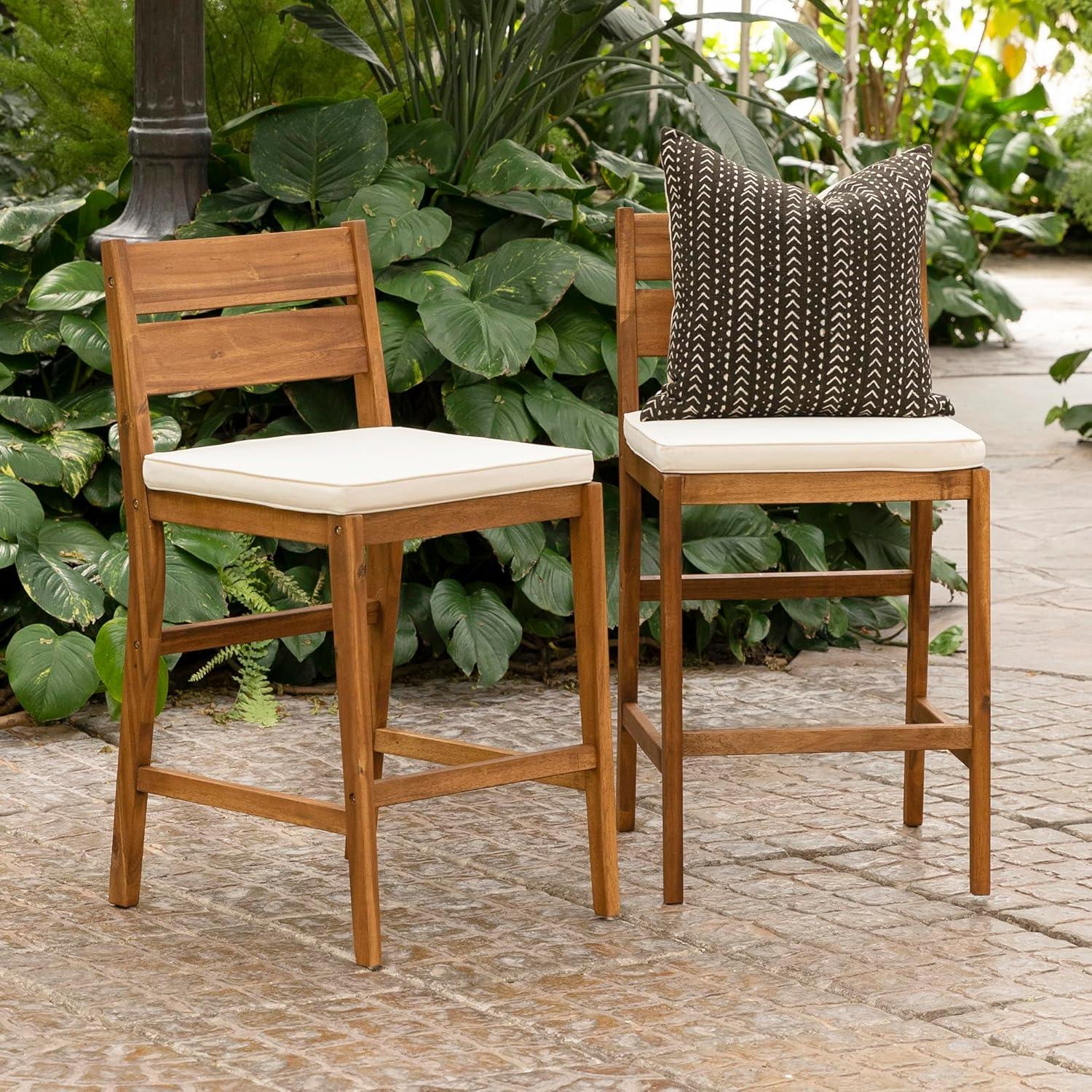 Solid Acacia Wood Counter Height Stools in Brown (Set of 2)