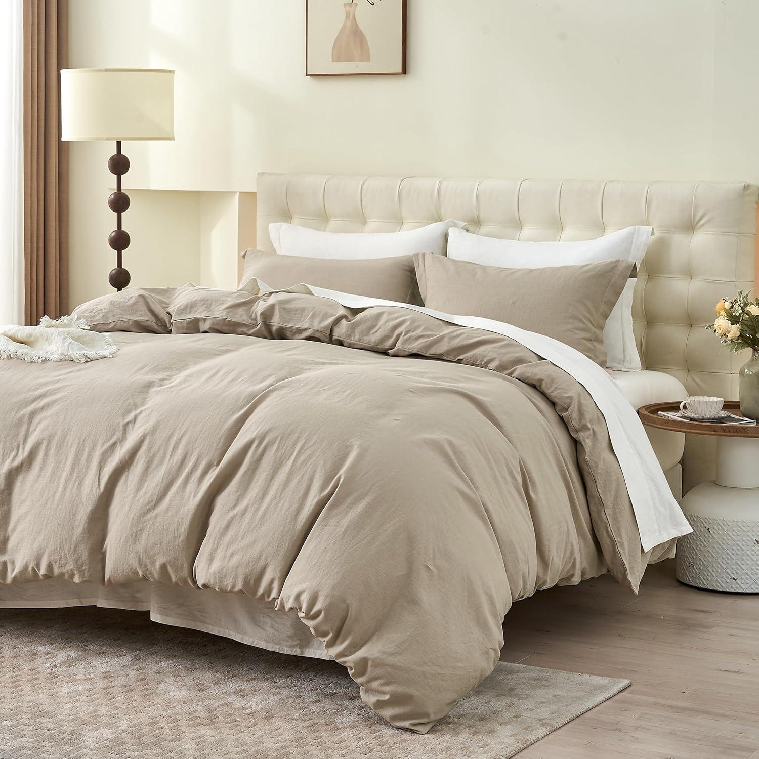 King White Cotton Linen Blend Duvet Cover Set