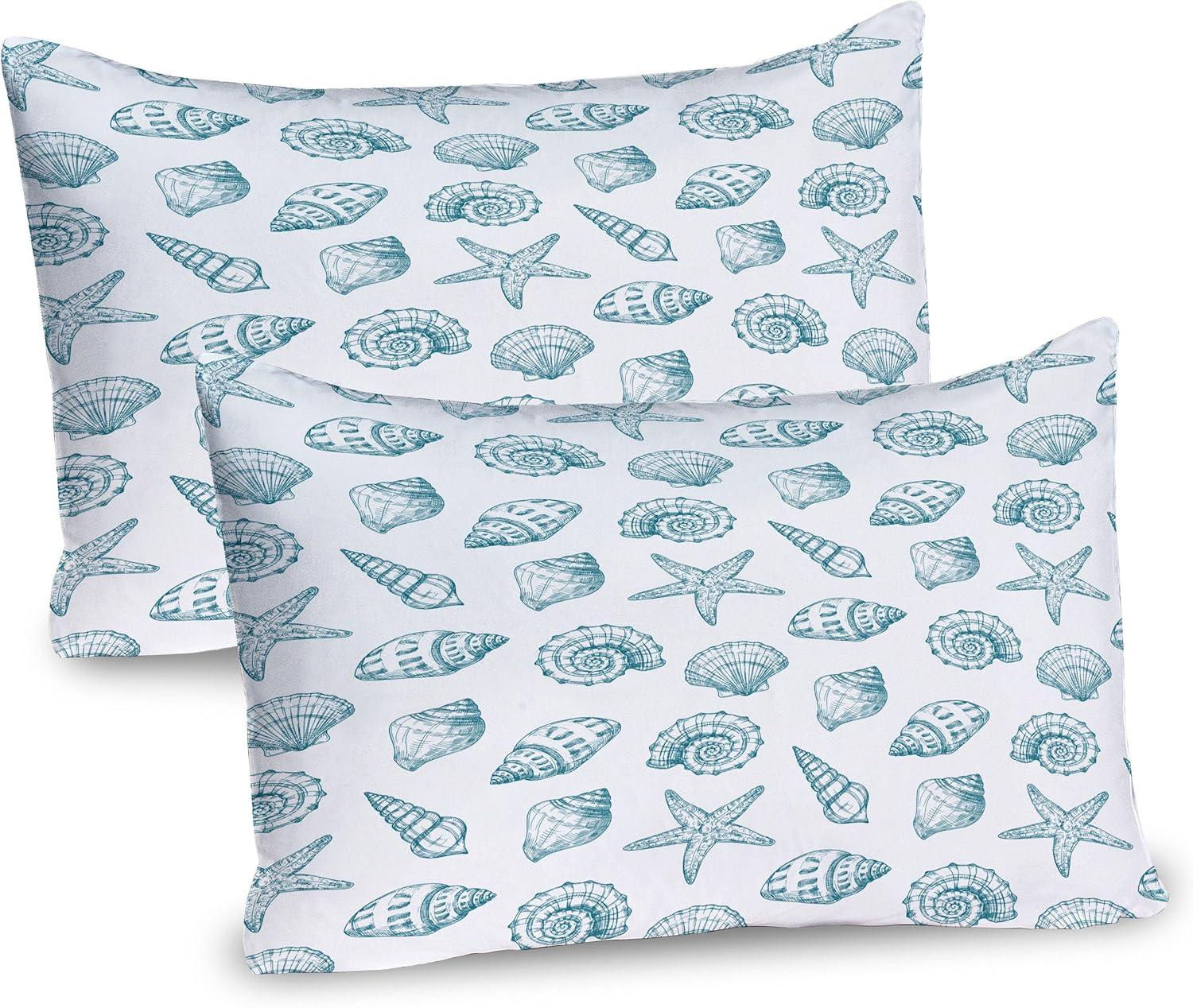 Petrol Blue and White Nautical Sea Shells Standard Pillow Shams