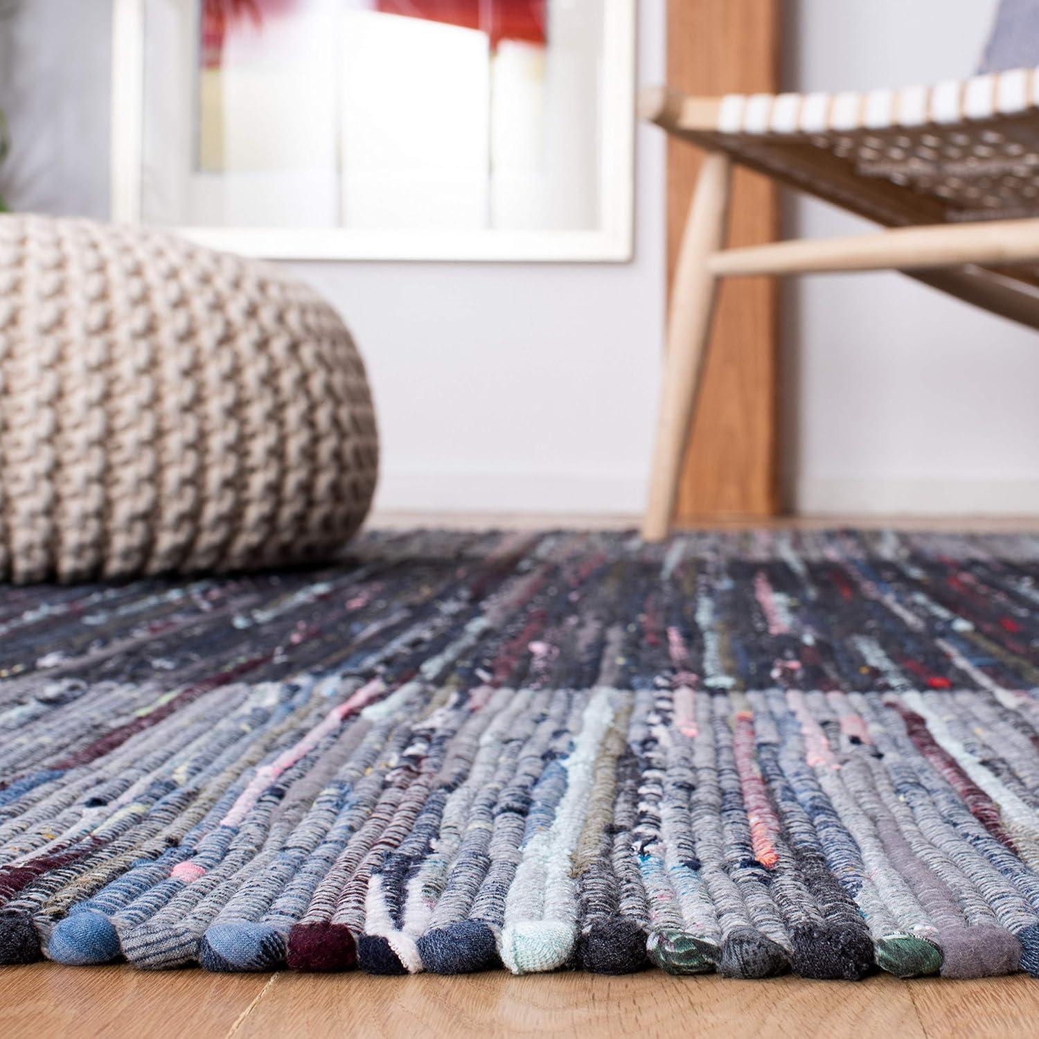SAFAVIEH Rag Romeo Striped Fringe Cotton Area Rug, Grey/Black, 2' x 3'