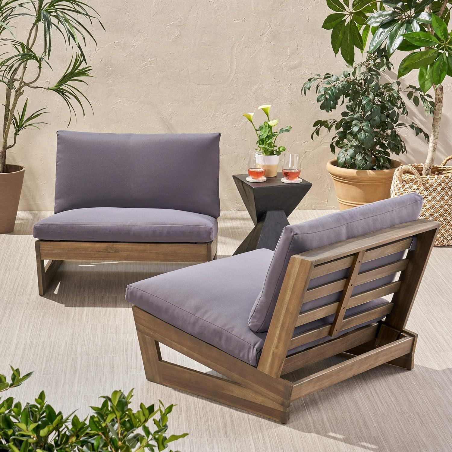 GDF Studio Elloree Outdoor Acacia Wood Club Chairs with Cushions, Set of 2, Gray and Dark Gray