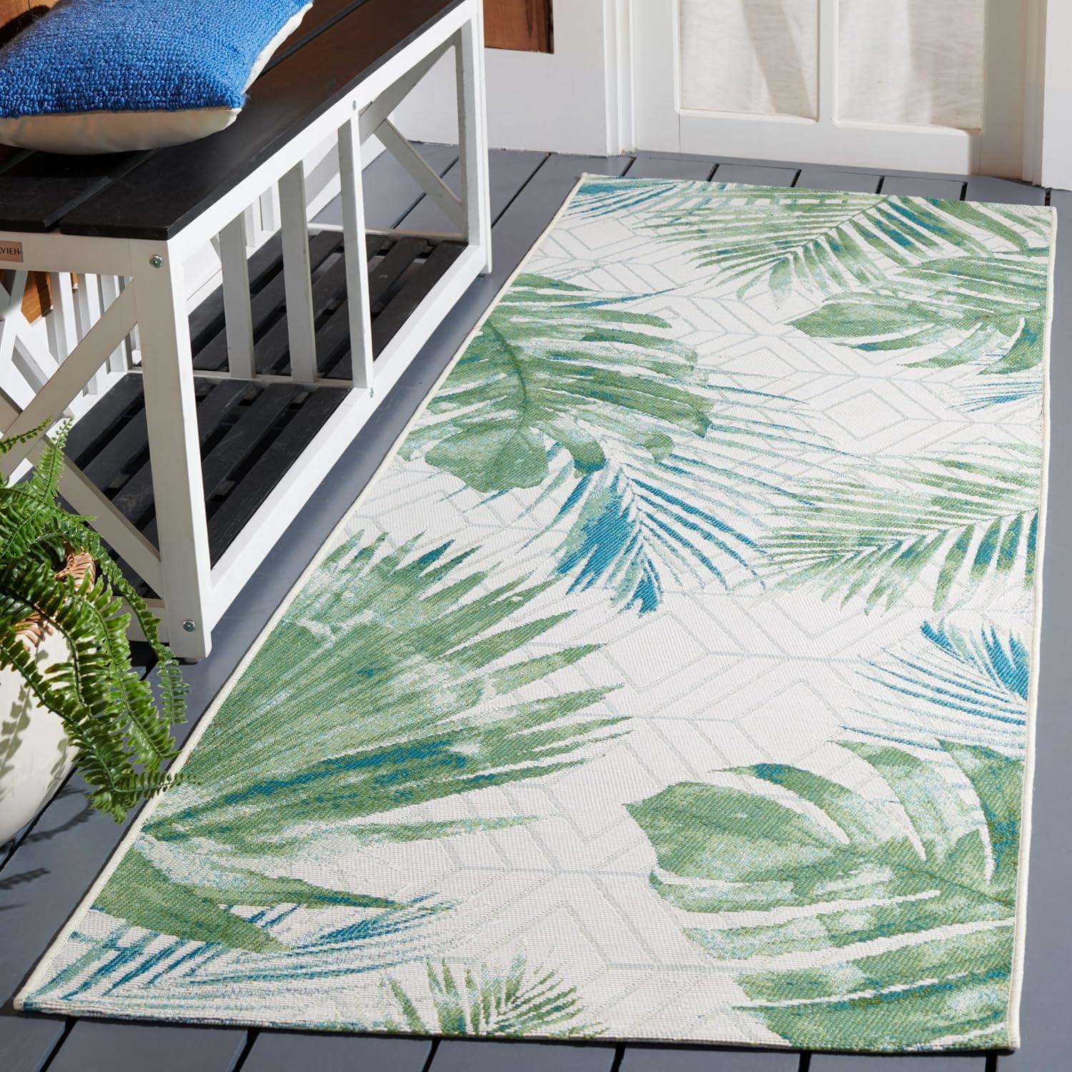 Barbados BAR590 Power Loomed Indoor and Outdoor Runner Rug - Green/Teal - 2'8"x8' - Safavieh.
