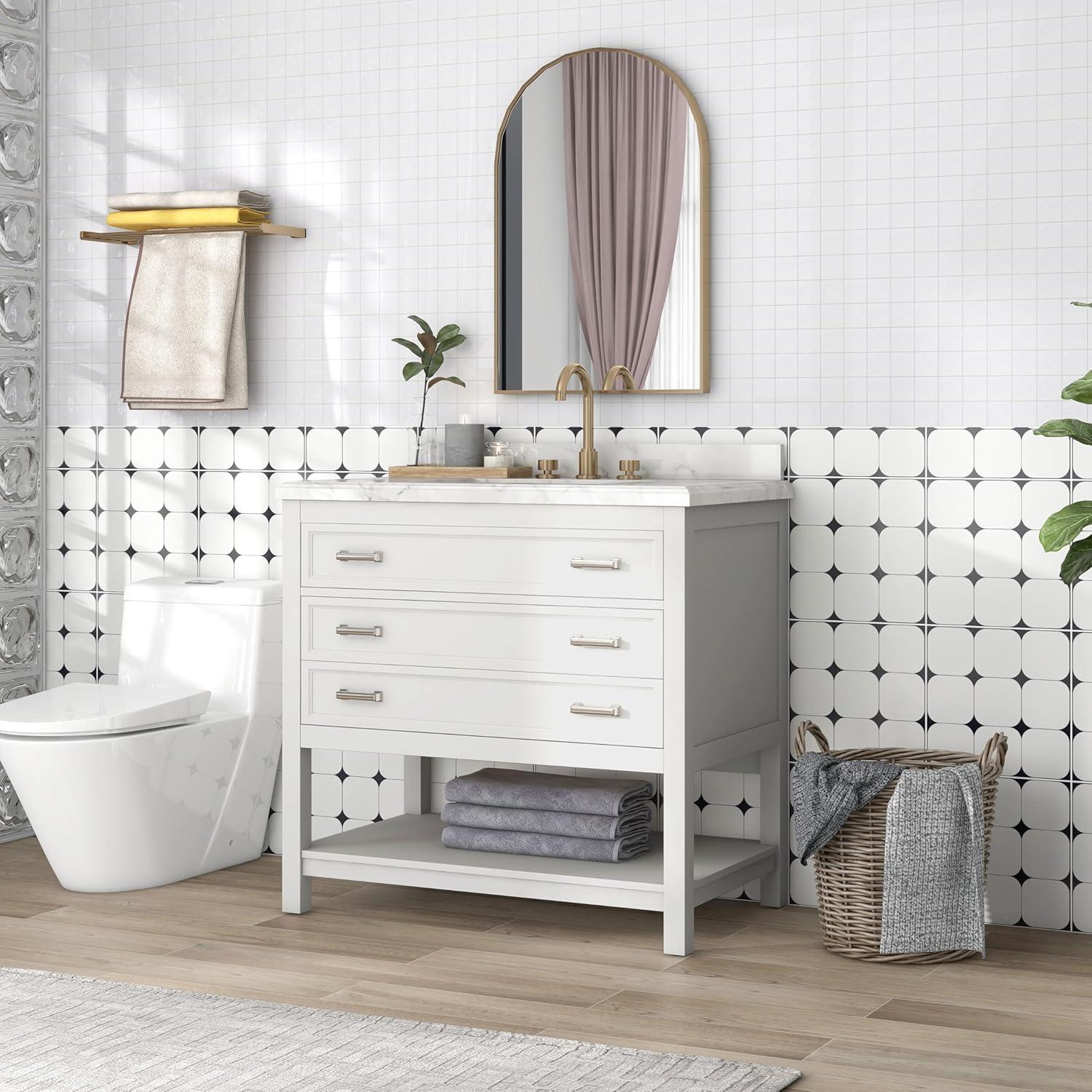 Furniture of America Freya 37" White Single Bathroom Vanity with White Carrera Marble Top and Undermount Sink