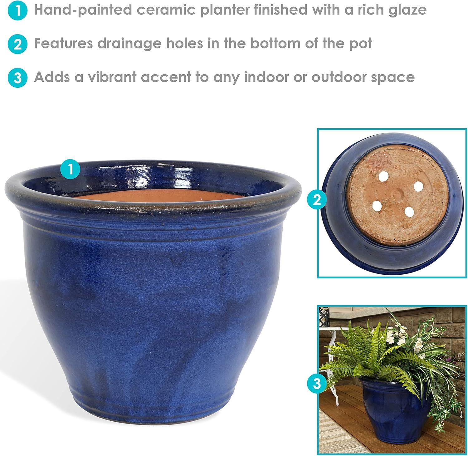 Sunnydaze Studio Outdoor/Indoor  UV- and Frost-Resistant Ceramic Flower Pot Planter with Drainage Holes