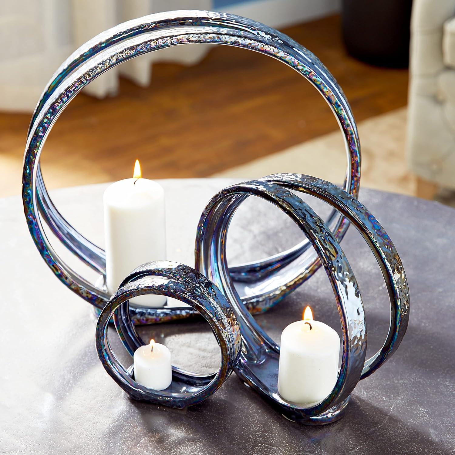 Set of 3 Glam Kaleidoscopic Candle Holders Silver - Olivia & May: Elegant Centerpiece, Metallic Finish