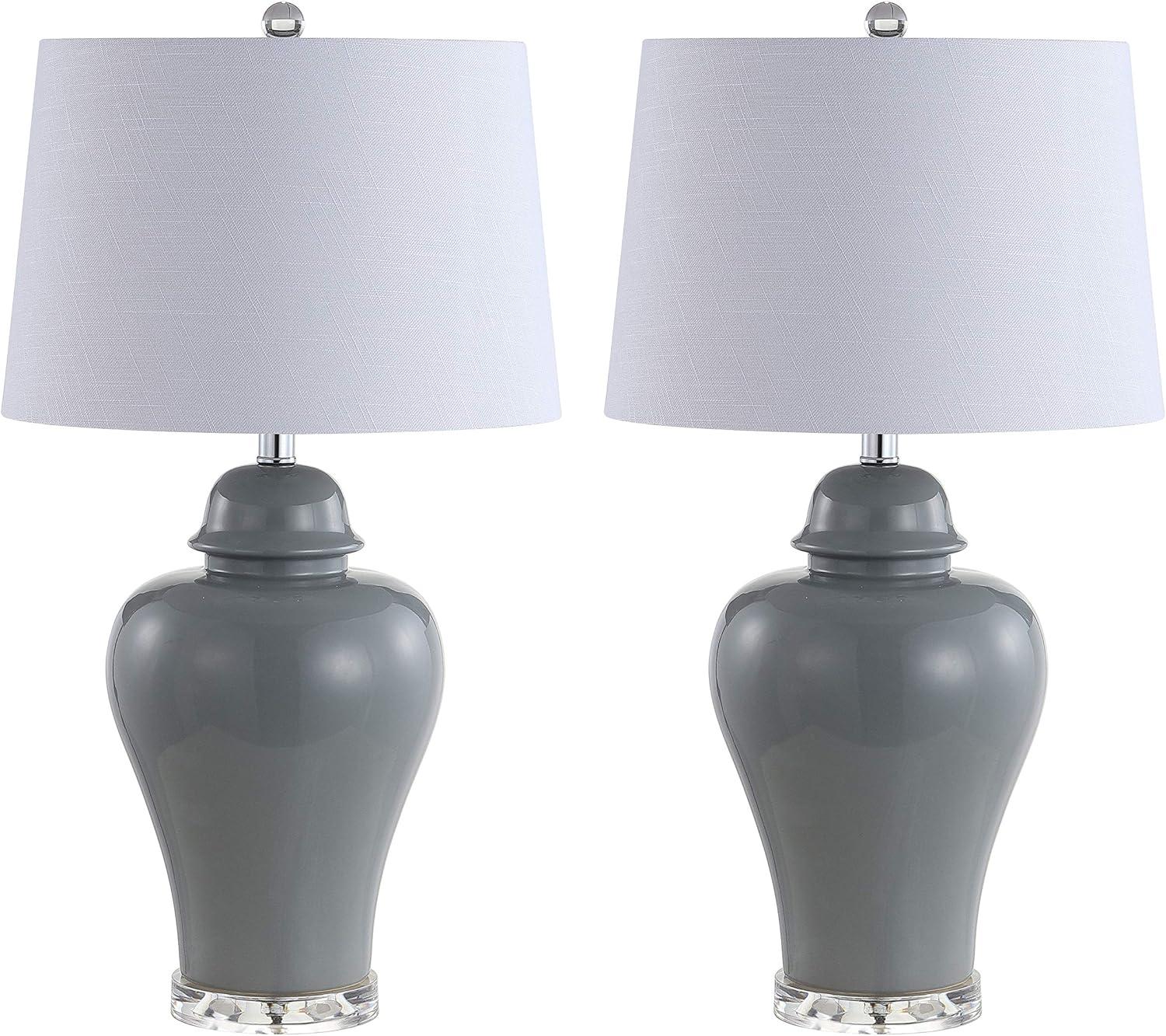 JONATHAN Y JYL4020A-SET2 Winnie 27" Ceramic Urn LED Table Lamp, Contemporary, Transitional for living room, dinning room, bedroom, office Bulb Included, Grey (Set of 2)