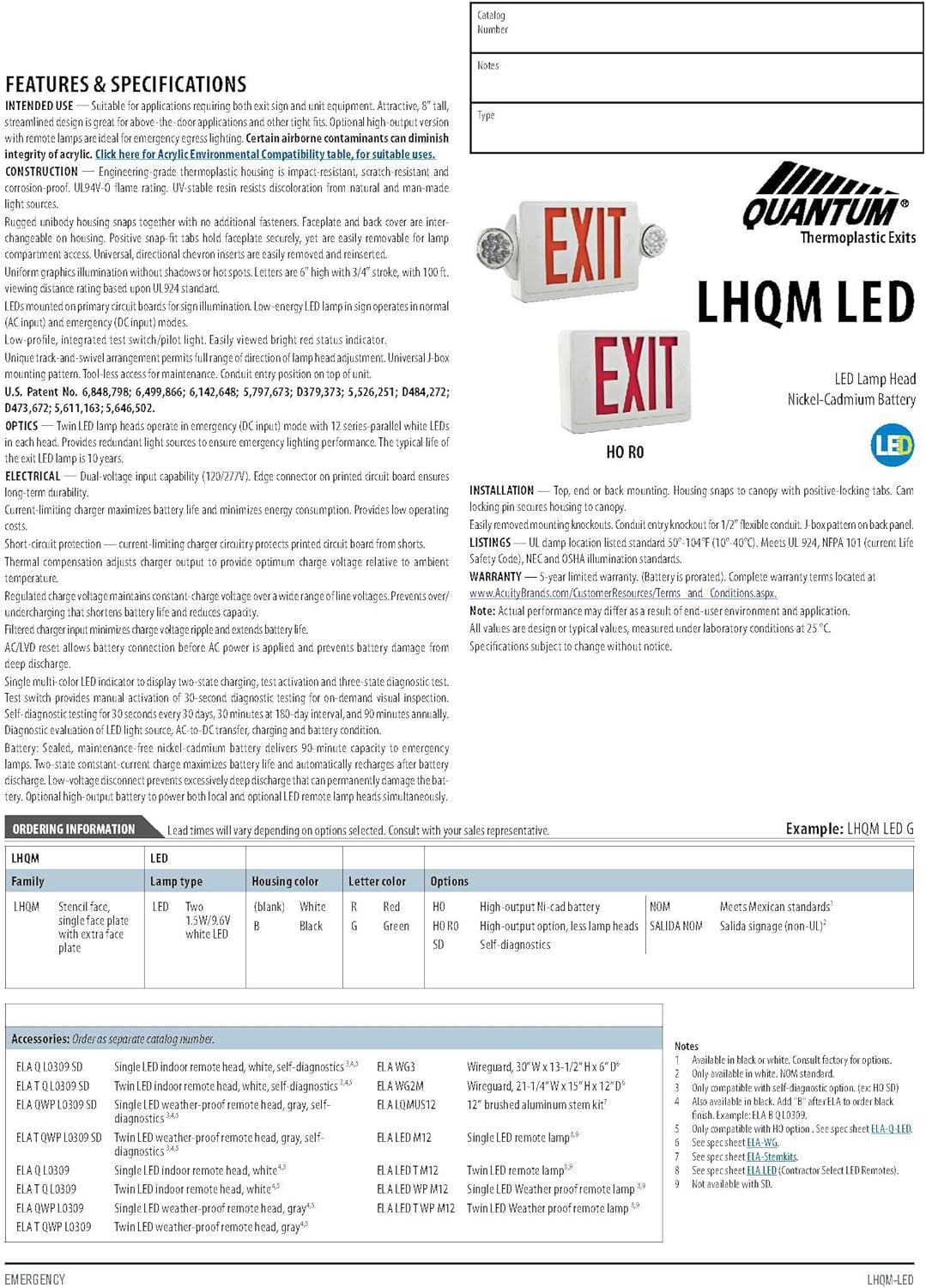 Lithonia Lighting Quantum Thermoplastic LED Emergency Exit Light and Lamp Combo