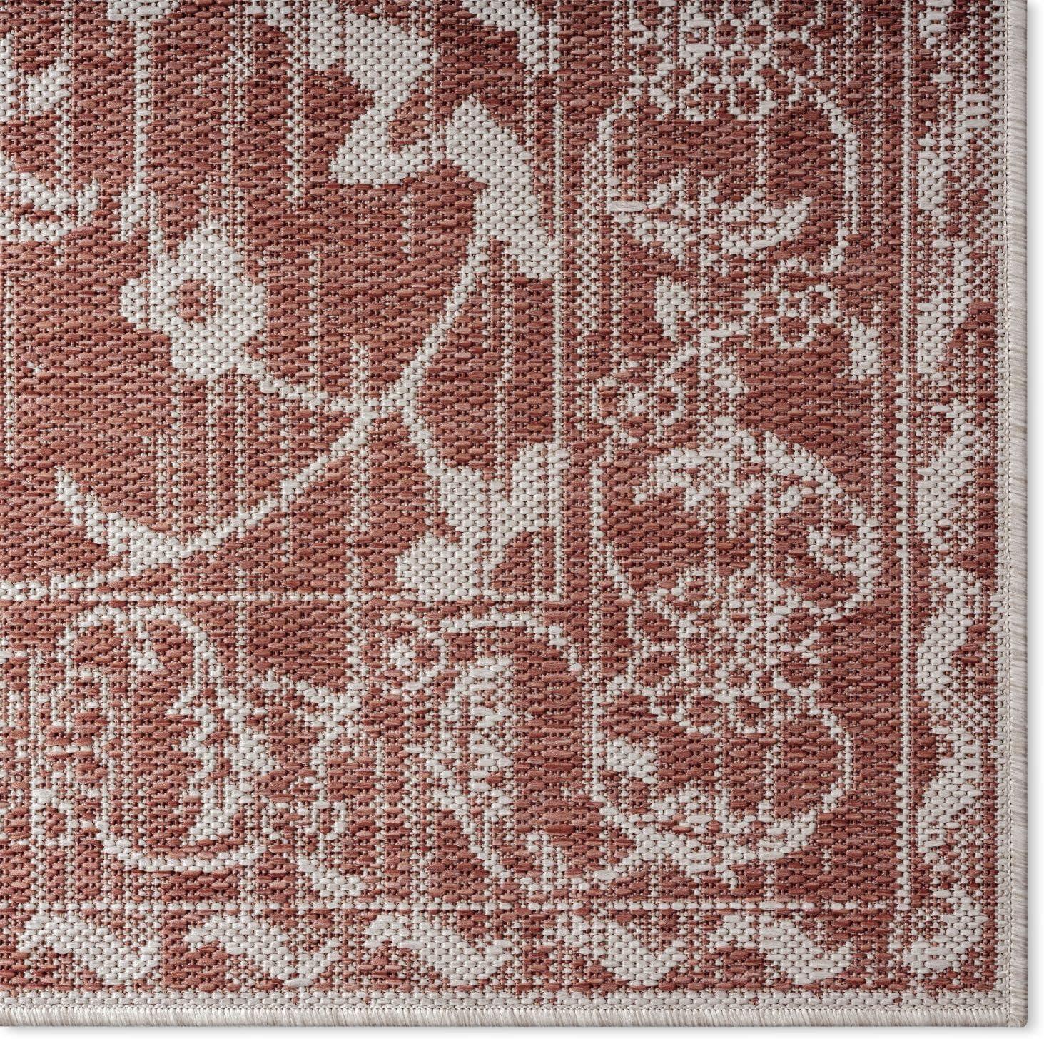 Rustic Terracotta & Ivory Floral 8' x 10' Synthetic Area Rug