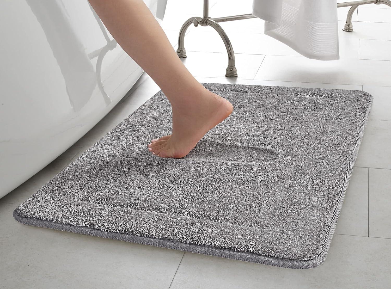 Terry Bath Mats, Set of 2 Memory Foam Bath Rugs, Non-Slip, 100% Polyester, Premium Bathroom Decor, Machine Washable, Measures 17 in. x 24 in. / 20 in. x 32 in., Light Gray
