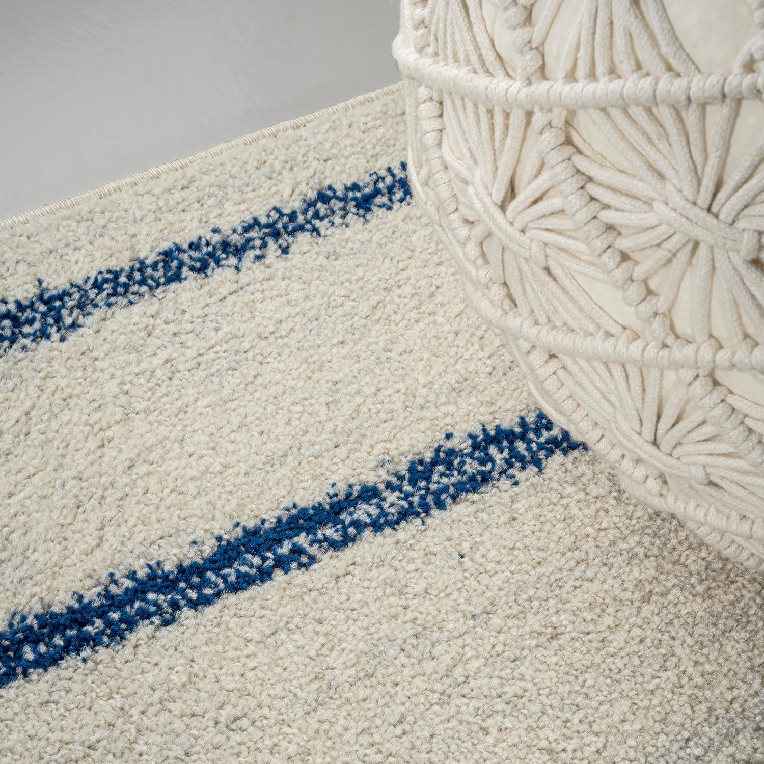 Cream and Navy Stripe Synthetic 4' x 6' Area Rug