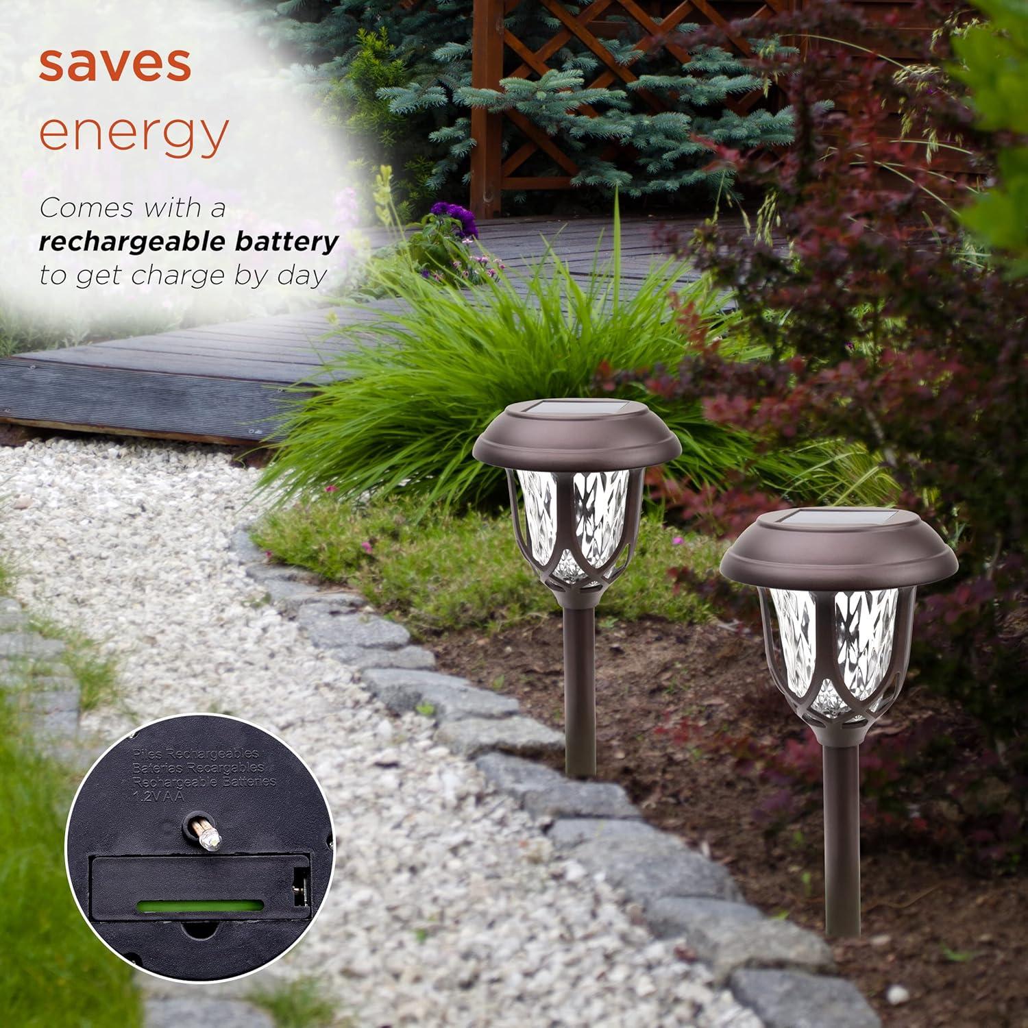 Set of 2 Outdoor Lumen Solar Powered Pathway Light Stakes Bronze - Alpine Corporation: Weather-Resistant, Automatic Illumination