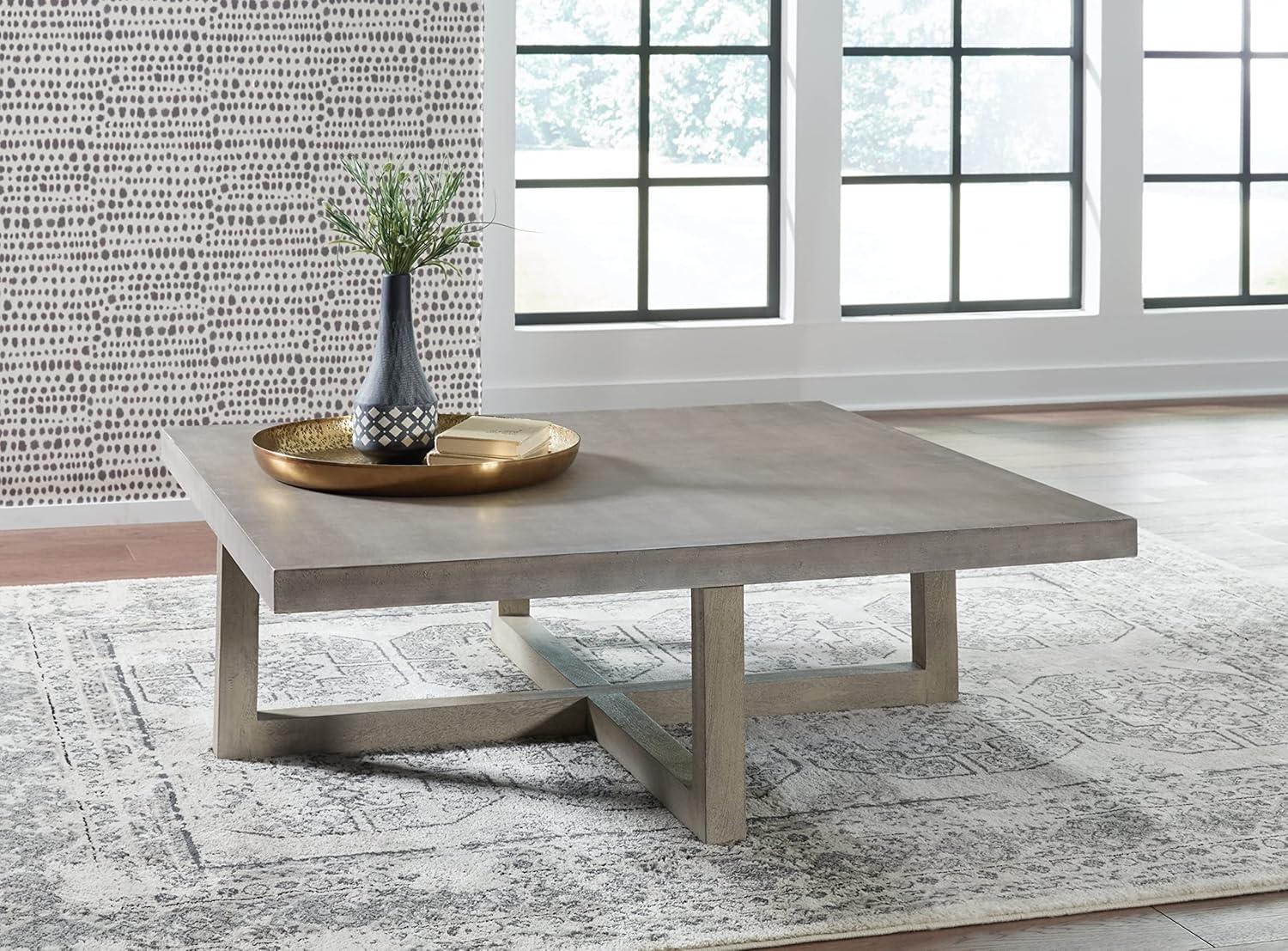 Lockthorne Contemporary Gray Marble & Wood 52'' Square Lift-top Coffee Table