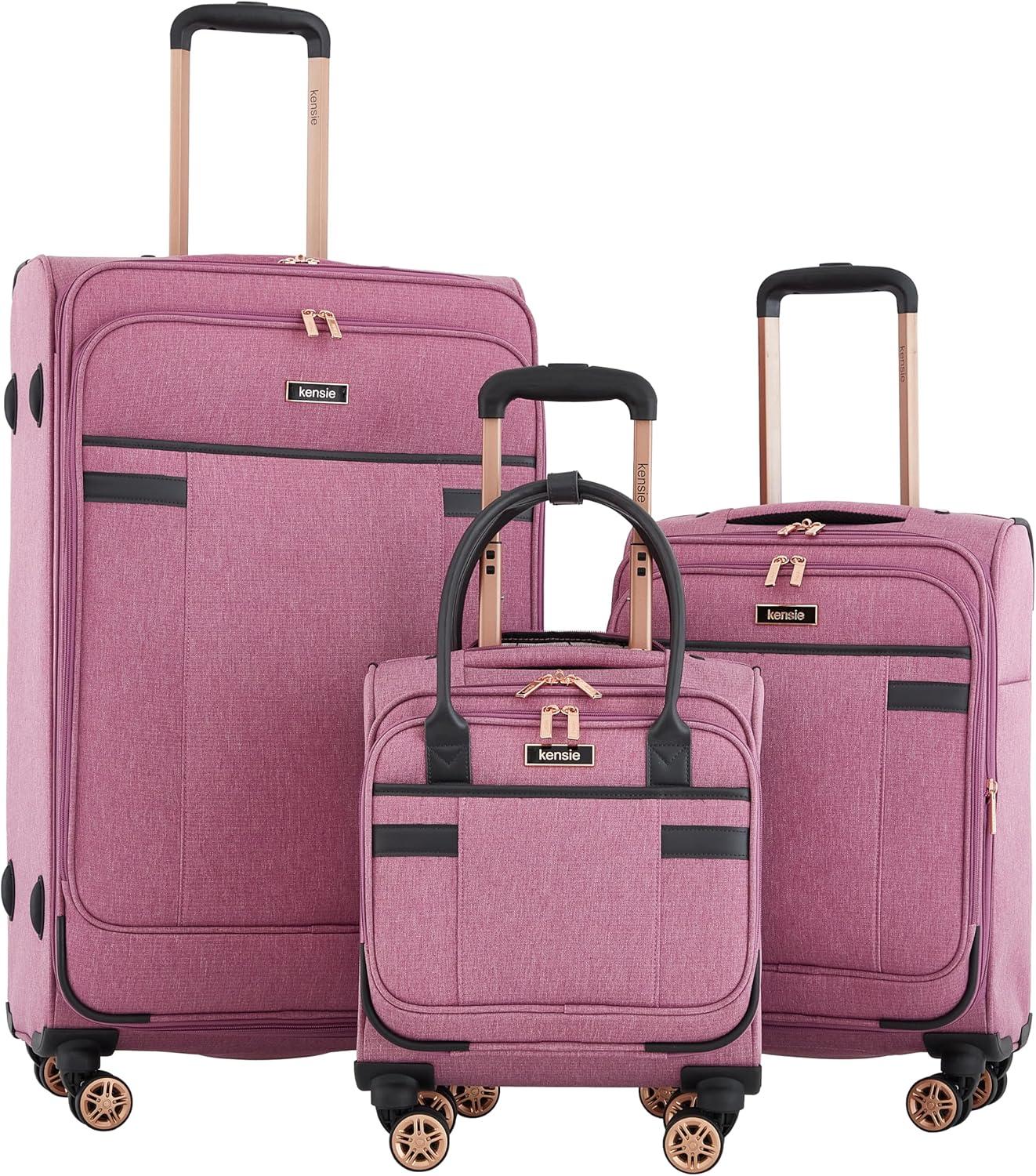 kensie Hudson Softside Spinner Luggage, Mellow Mauve, 3-Piece Set (16/20/28)