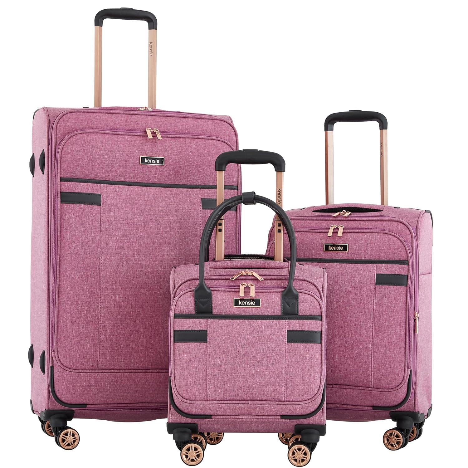 kensie Hudson Softside Spinner Luggage, Mellow Mauve, 3-Piece Set (16/20/28)