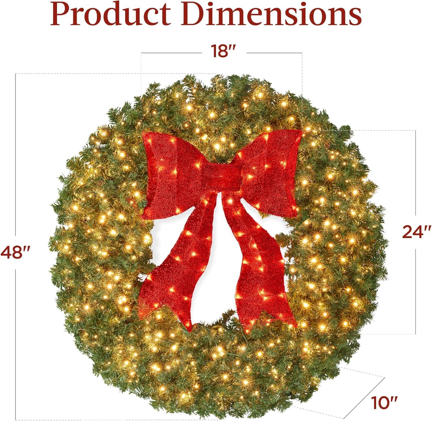 Best Choice Products Artificial Pre-Lit Fir Christmas Wreath Décor w/ Red Bow, LED Lights, Tips, Plug-In