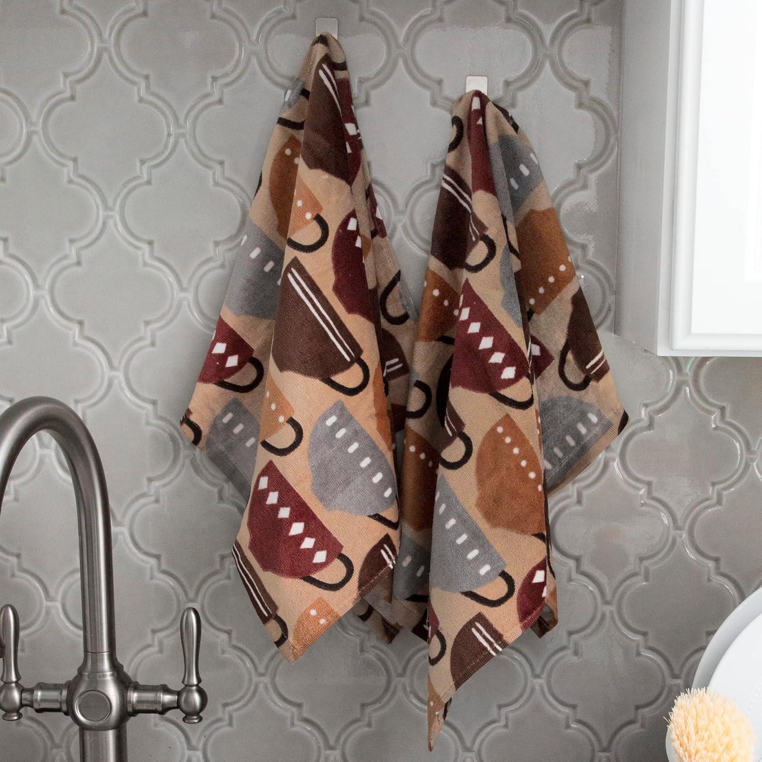 Coffee Print Brown Cotton Kitchen Towel Set