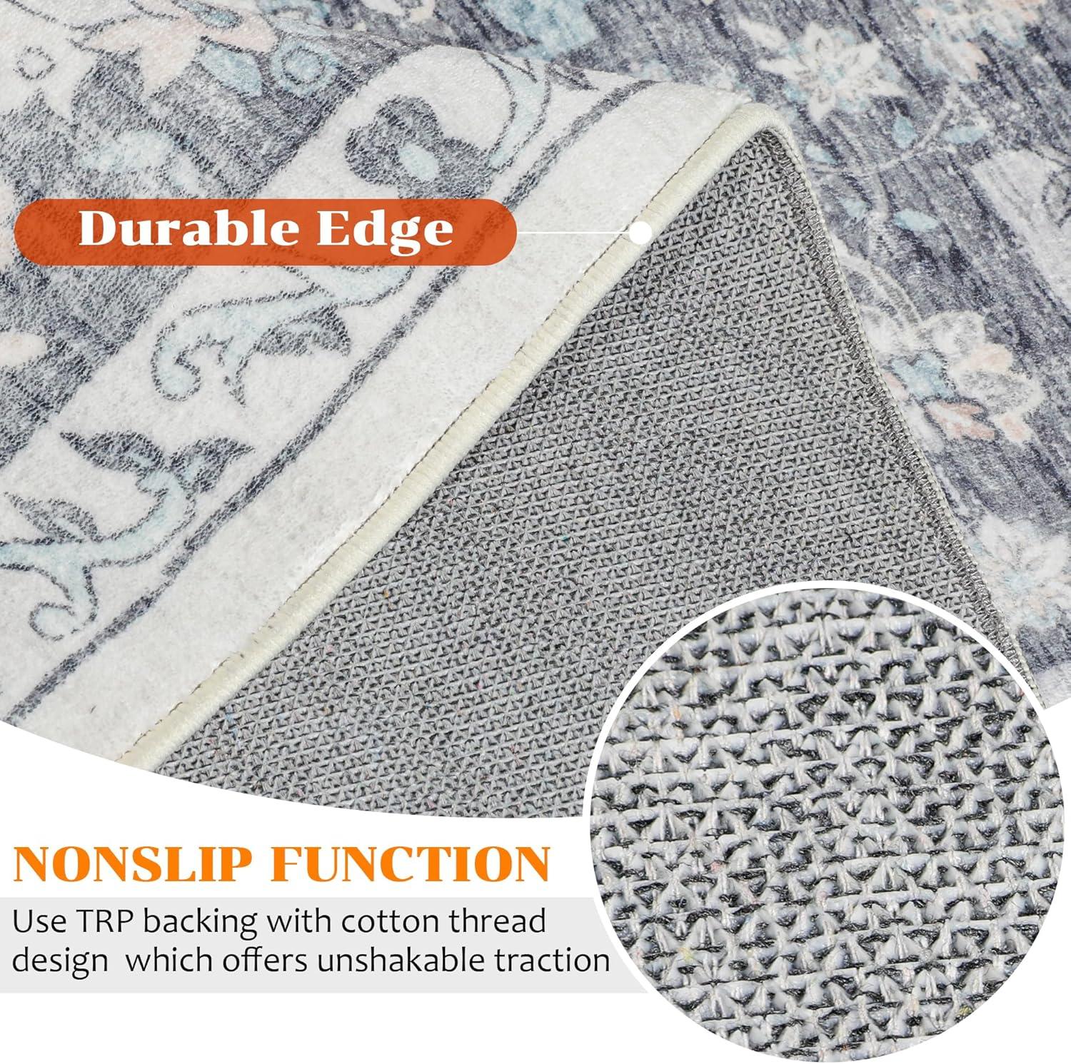 Gray 5' x 7' Vintage Washable Non-Slip Area Rug