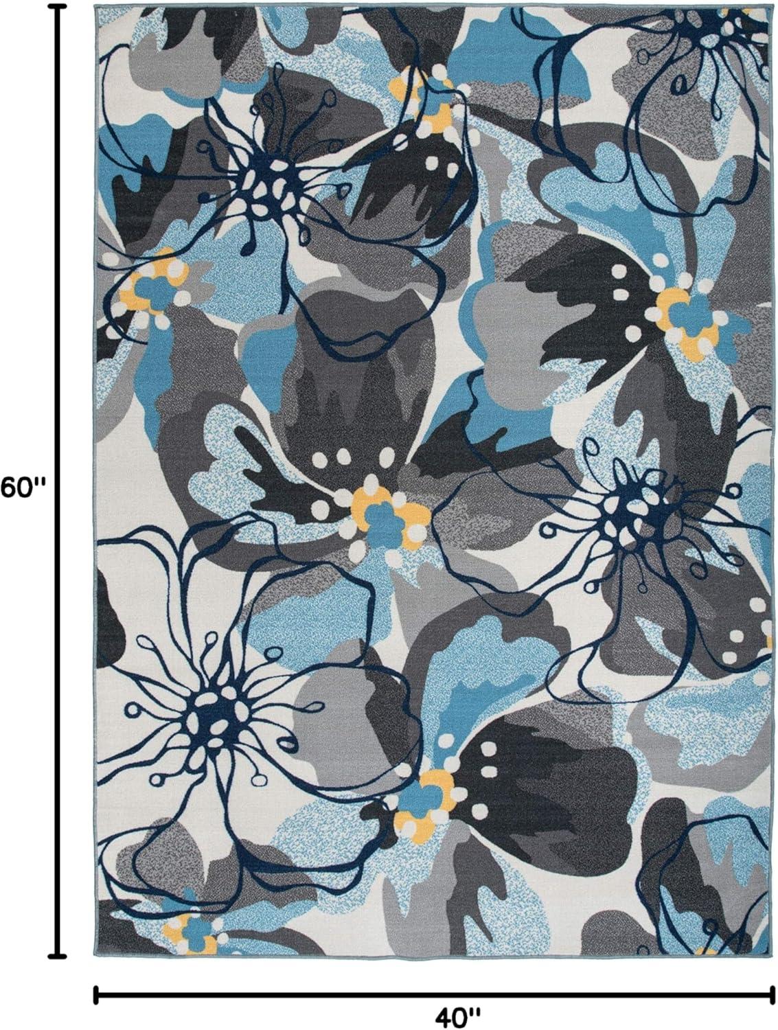 World Rug Gallery Modern Floral Non-Slip (Non-skid) Area Rug - Gray 3'3" x 5'
