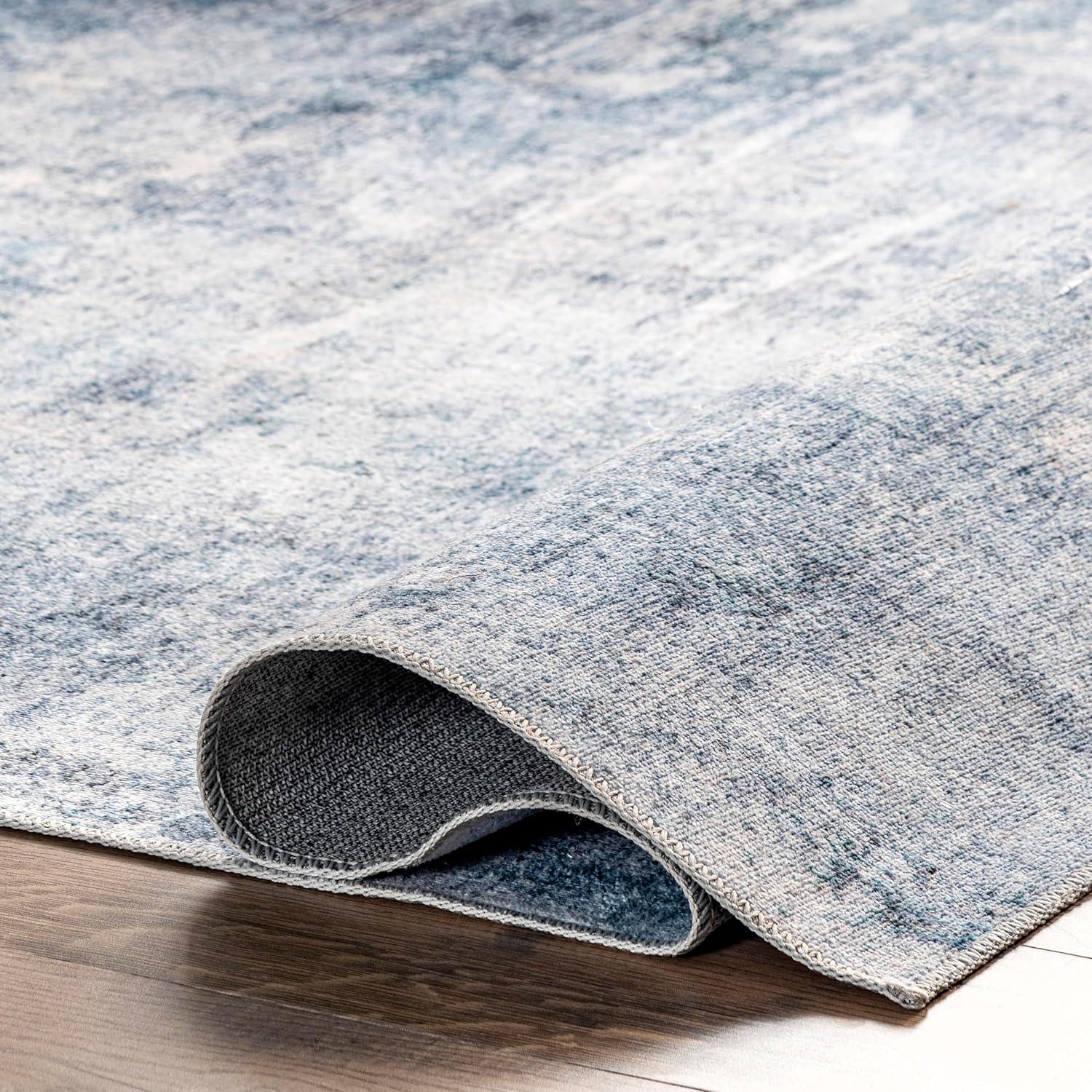 Sustainably-Sourced Blue Abstract 5' x 8' Washable Area Rug