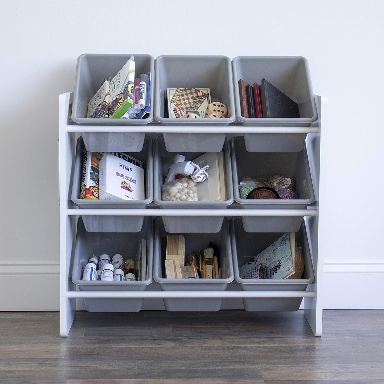 White and Gray 3-Tier Kids Storage Organizer with 9 Bins