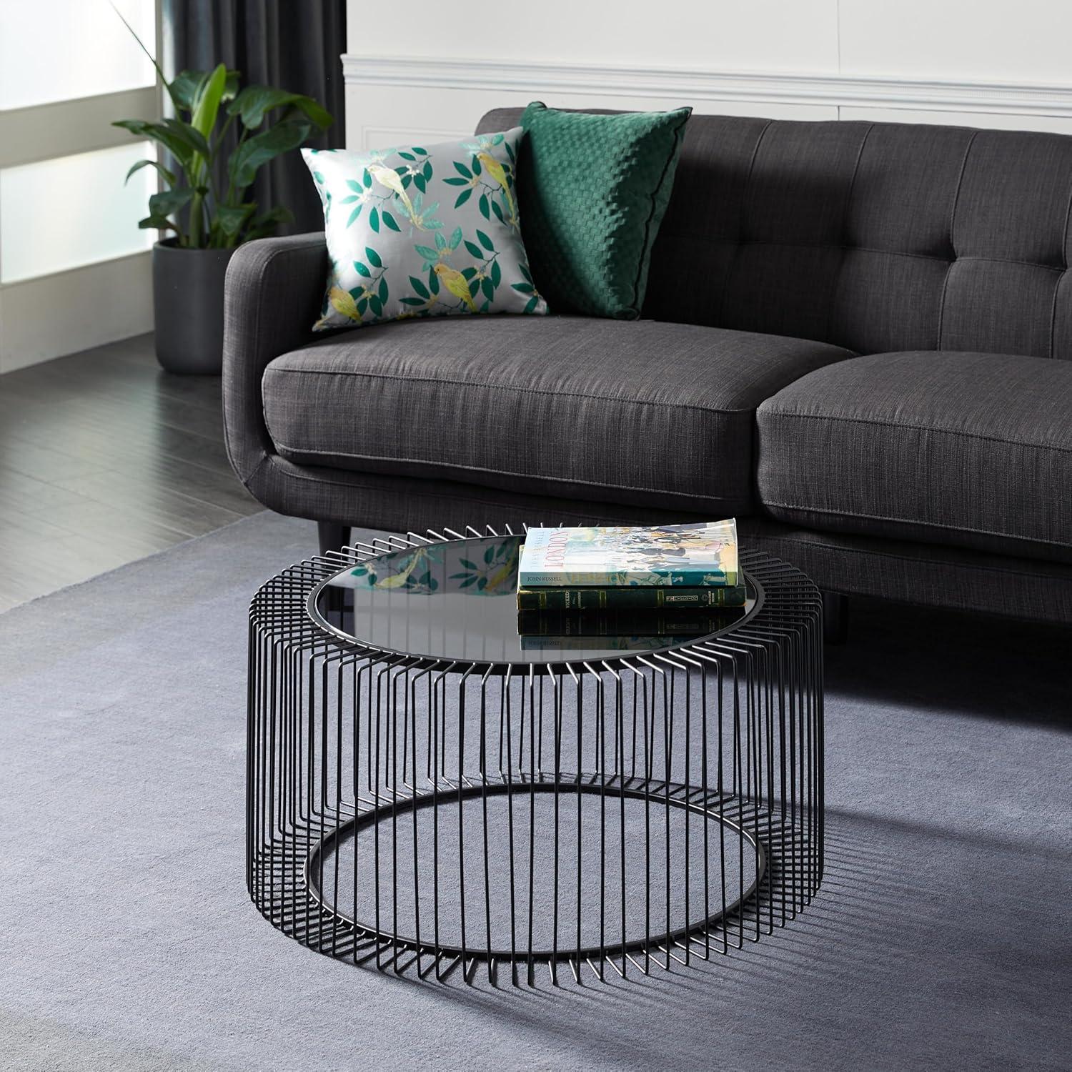 Contemporary Metal Coffee Table Black - Olivia & May: Modern Glass Top, No Assembly Required