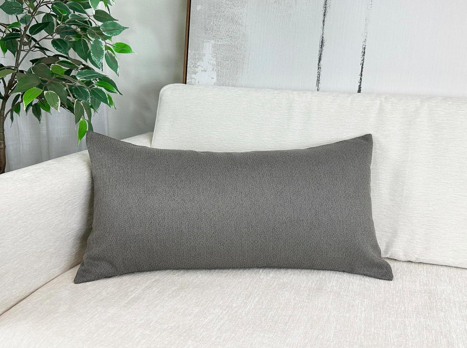 Aiking 2 Pieces of 12" x 24" Brushed 100% Polyester Decorative Lumbar Pillow Covers, Zipper Closure, Steel Gray