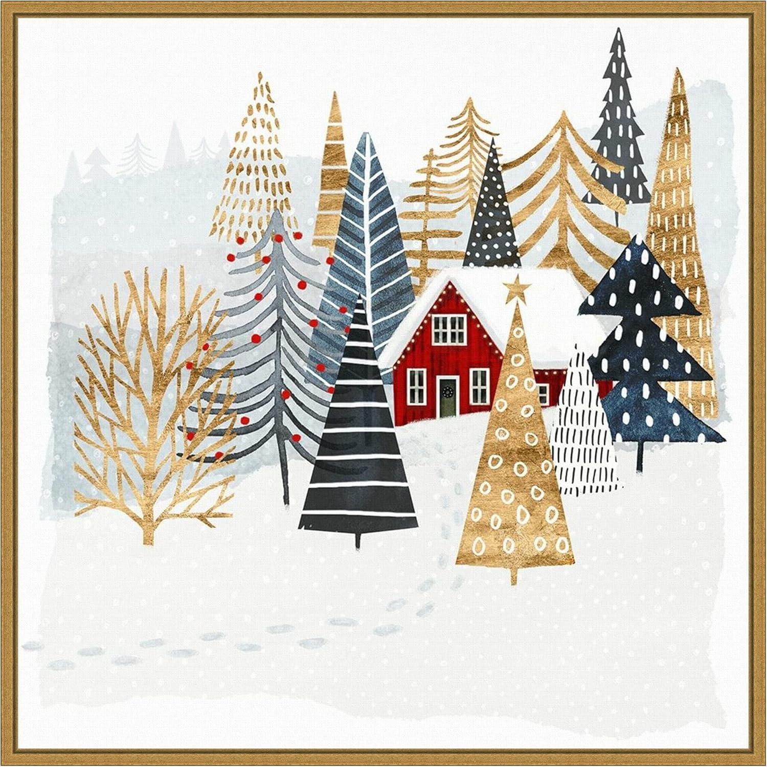 22" x 22" Gold Framed Christmas Chalet Canvas Wall Art