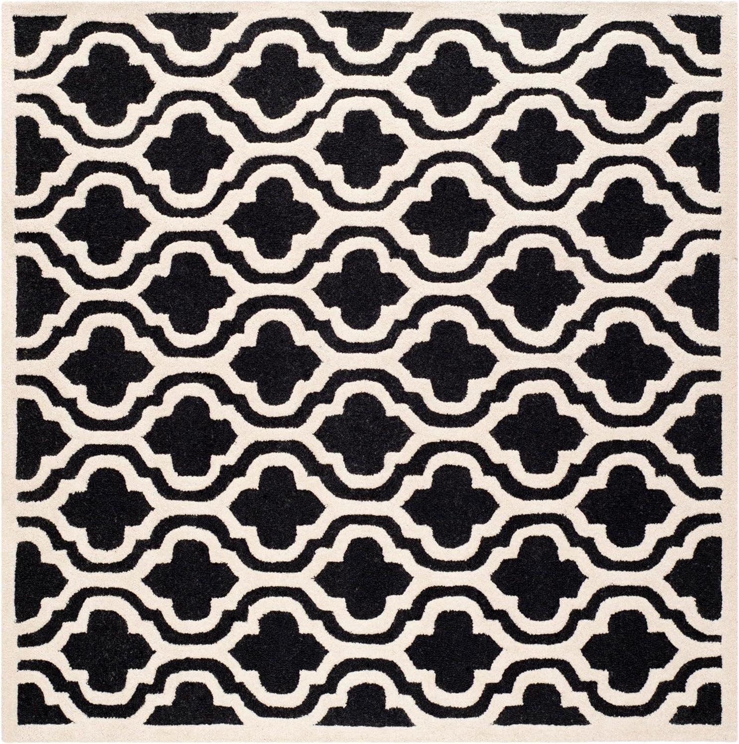 Hand-Tufted Cambridge Wool Area Rug in Black & Ivory - 30" x 14"