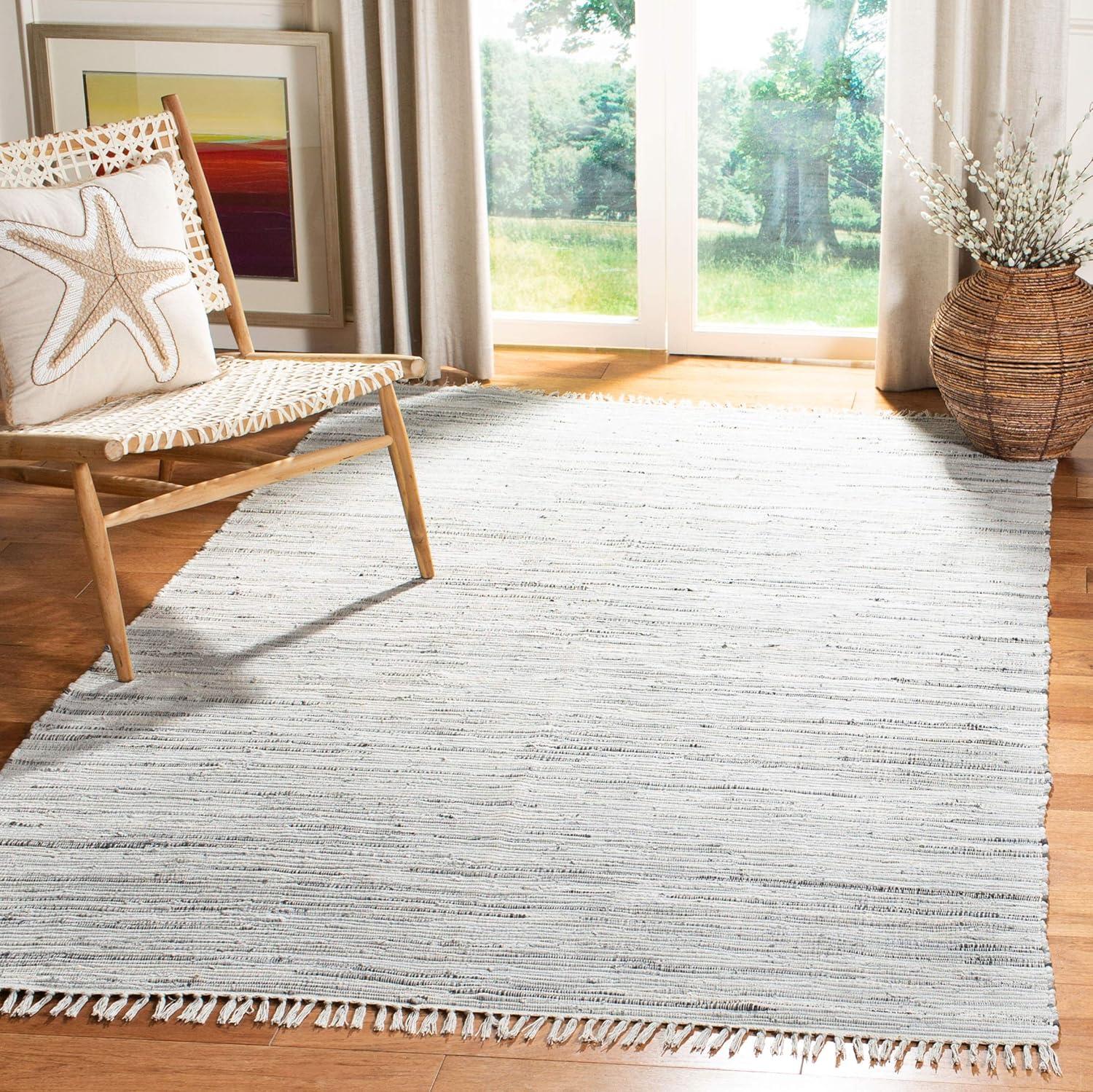 Rag Rug RAR121 Hand Woven Indoor Area Rug - 5'x5' - Grey - Safavieh
