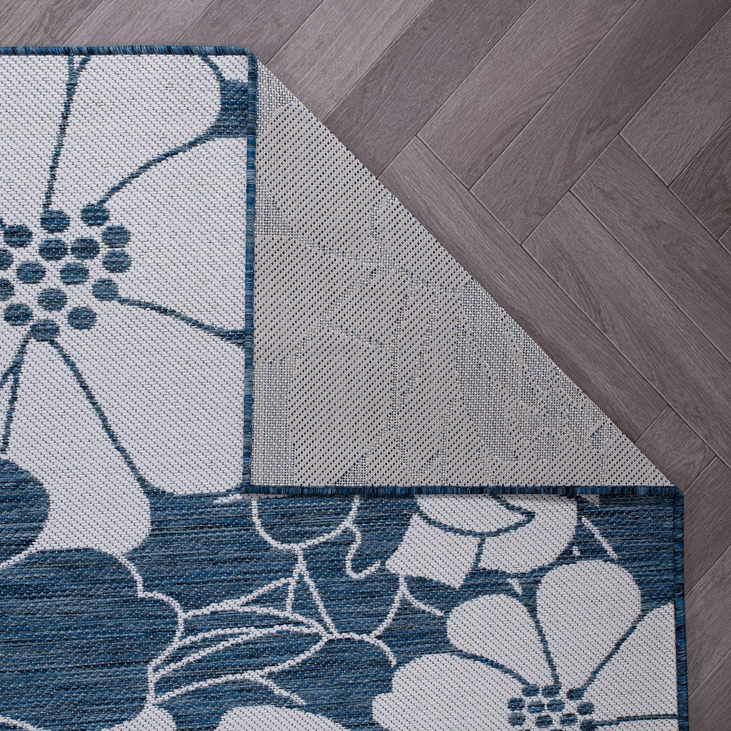 World Rug Gallery Modern Floral Flowers Textured Flat Weave Indoor/Outdoor Area Rug - NAVY 5' X 7'