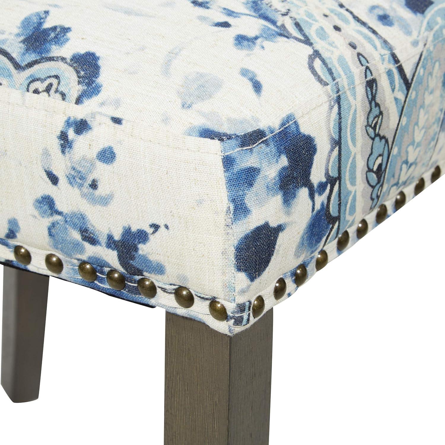 Paisley Blue Upholstered Side Chair with Wood Legs