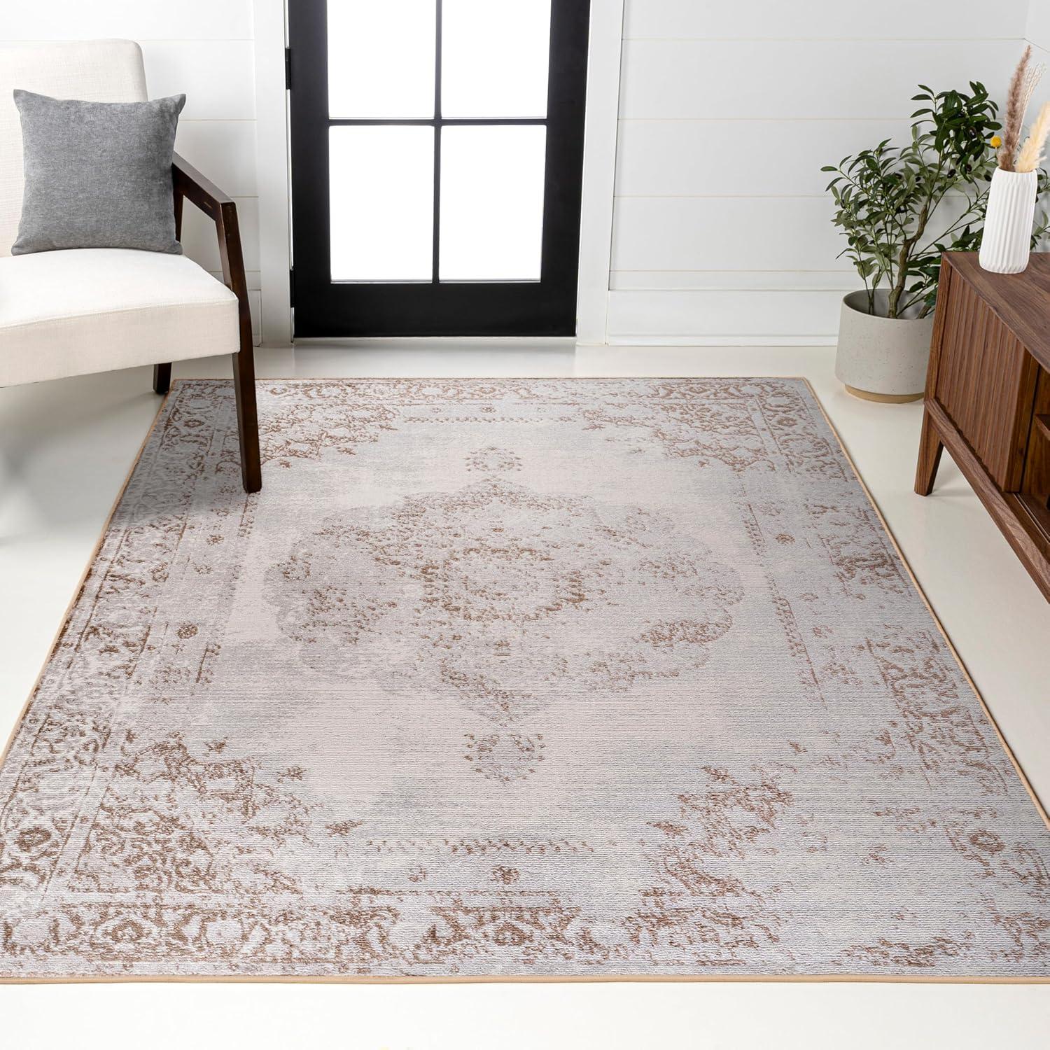 8'x10' Rosalia Cottage Medallion Area Rug, Brown/Cream - JONATHAN Y