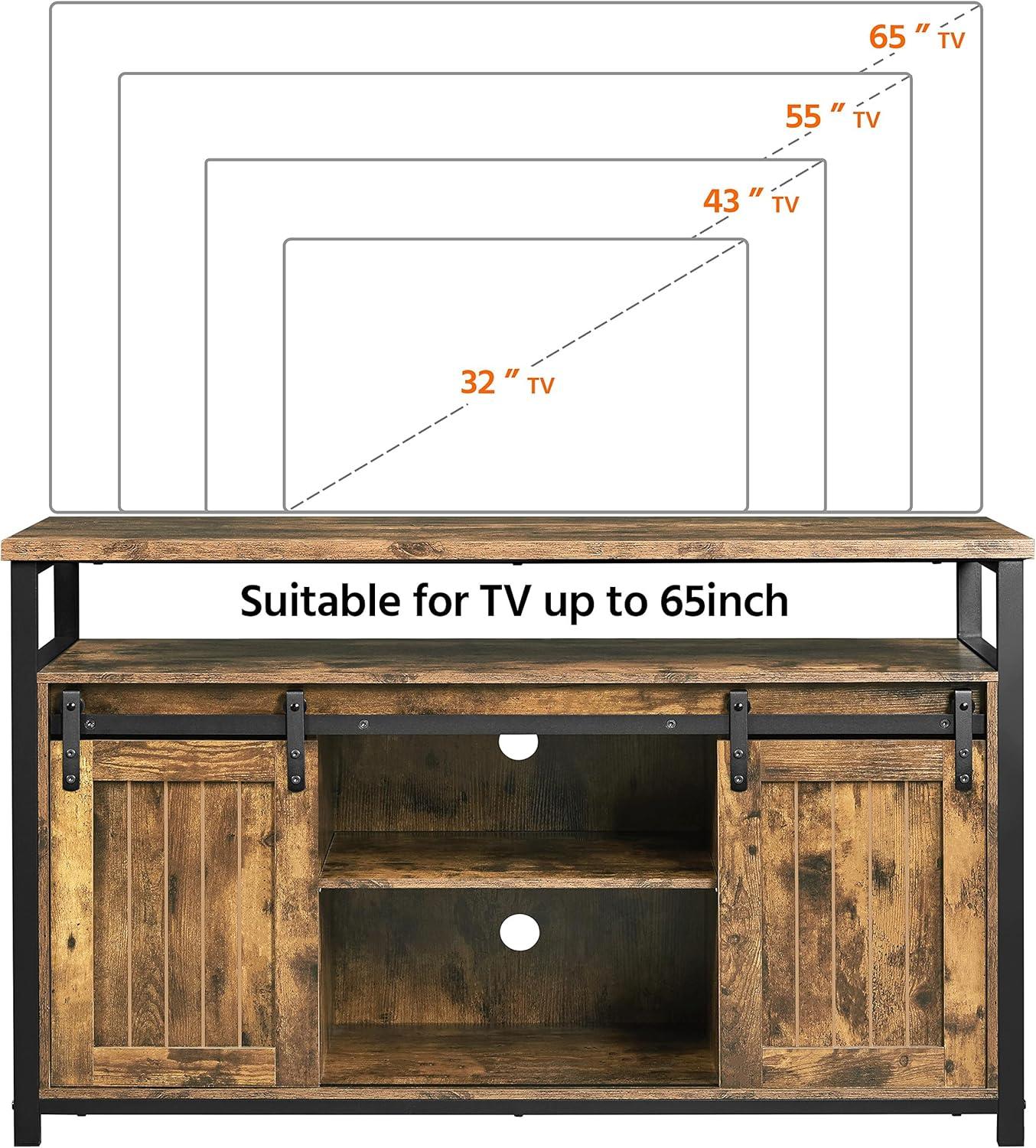 Alden Design Industrial Wooden Television Stand with Sliding Barn Doors for TVs up to 65in, Rustic Brown