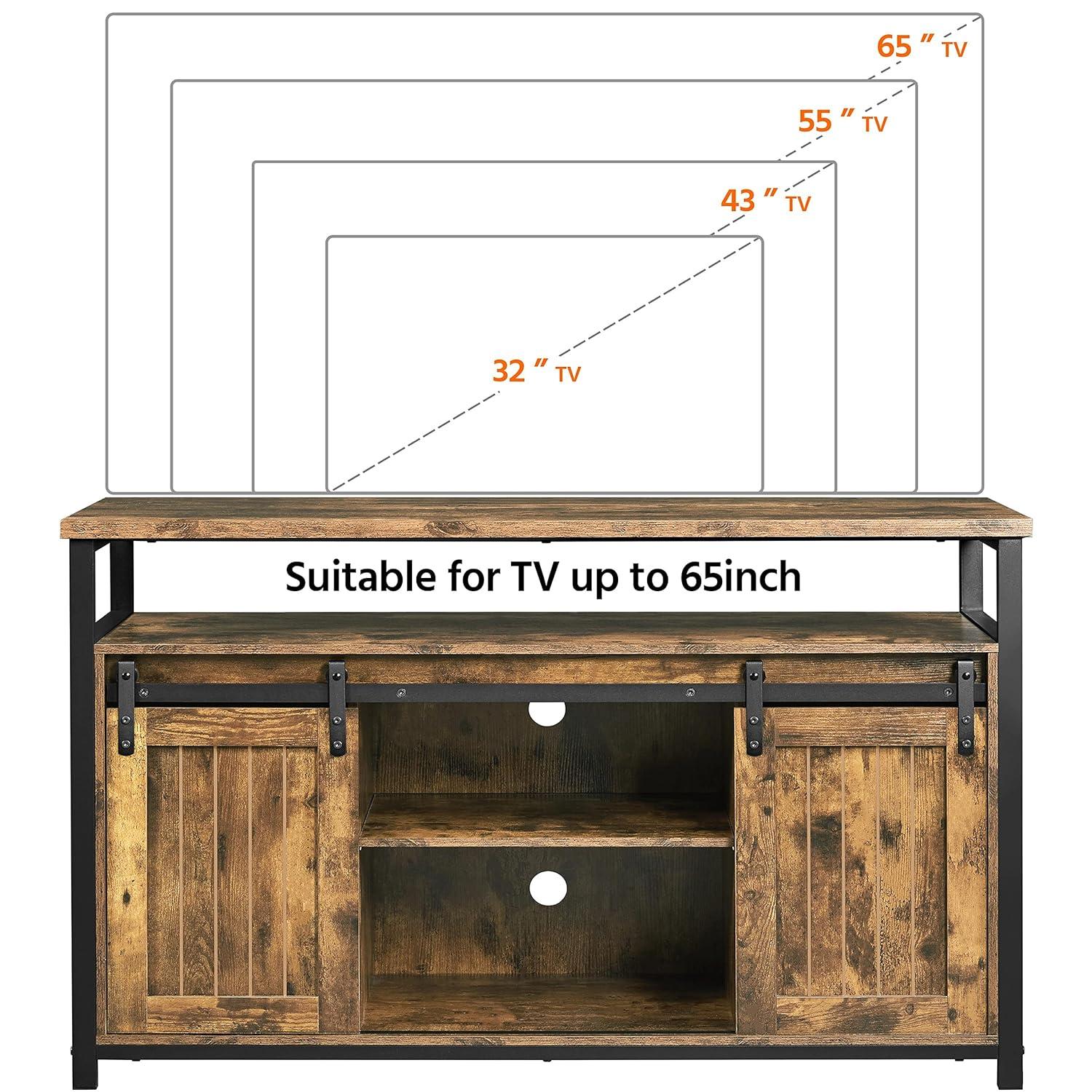 Alden Design Industrial Wooden Television Stand with Sliding Barn Doors for TVs up to 65in, Rustic Brown