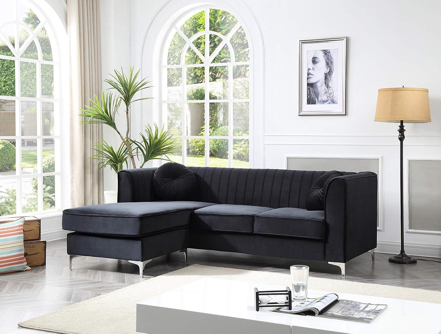 Glory Furniture Delray Velvet Sofa Chaise in Black