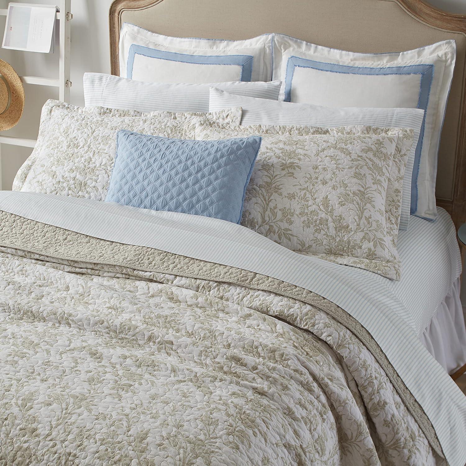 Twin Natural Cotton Reversible Quilt Set with Sham