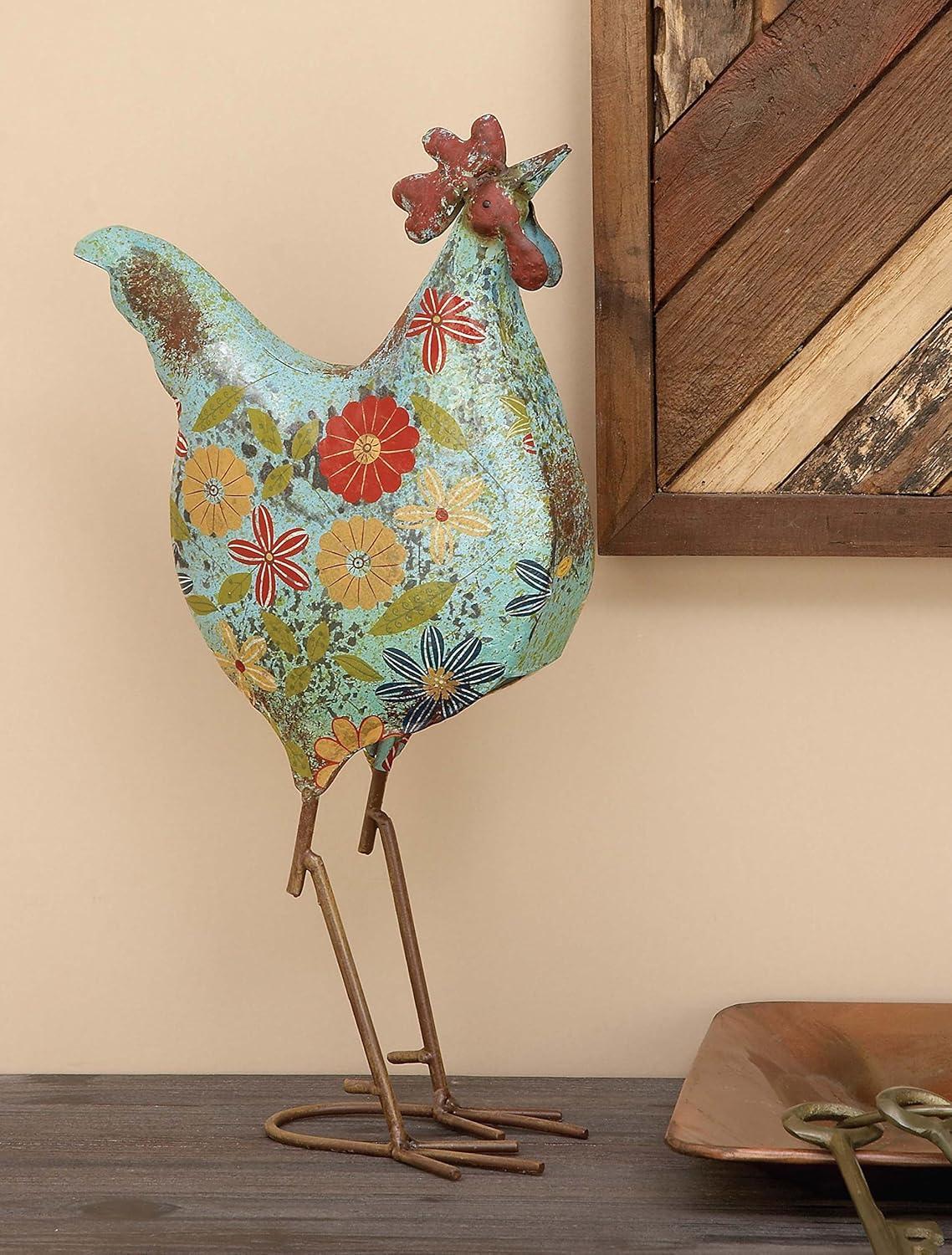 DecMode 17" Indoor Outdoor Distressed Standing Rooster Garden Sculpture with U Shaped Feet