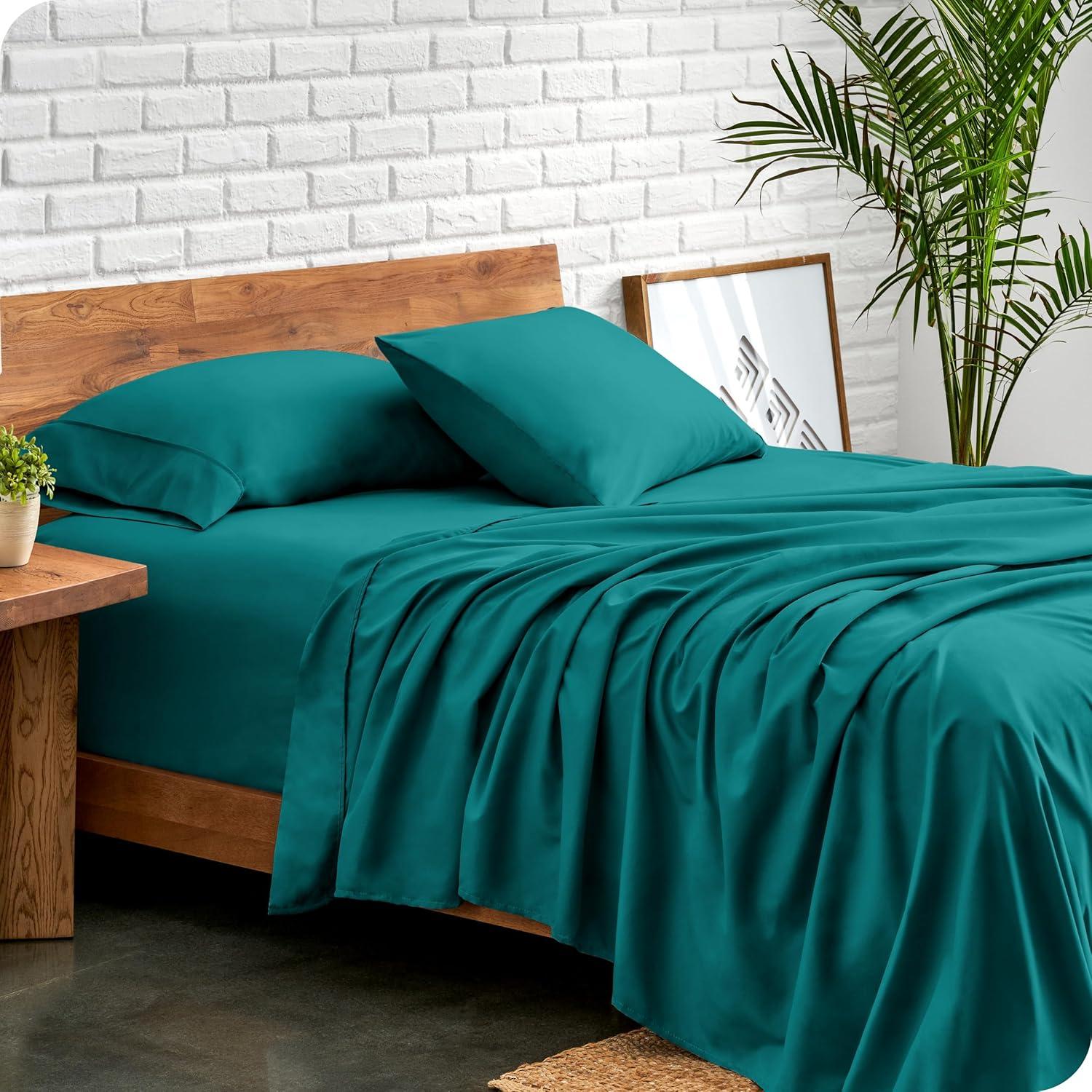 Bare Home Premium 1800 Collection 4-Piece Bed Sheet Set, Queen, Emerald