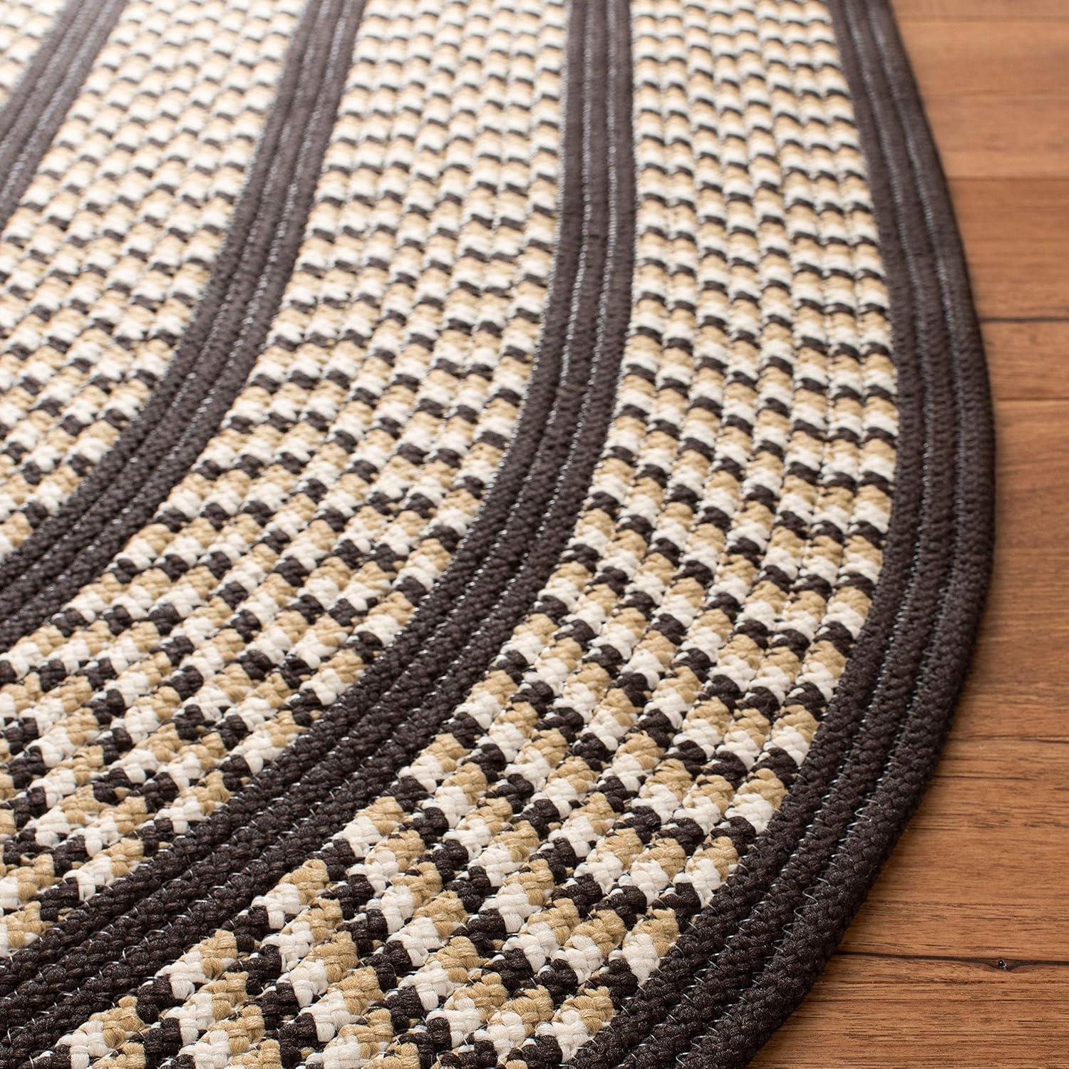 SAFAVIEH Braided Tanisha Bordered Reversible Area Rug, Ivory/Dark Brown, 8' x 10' Oval