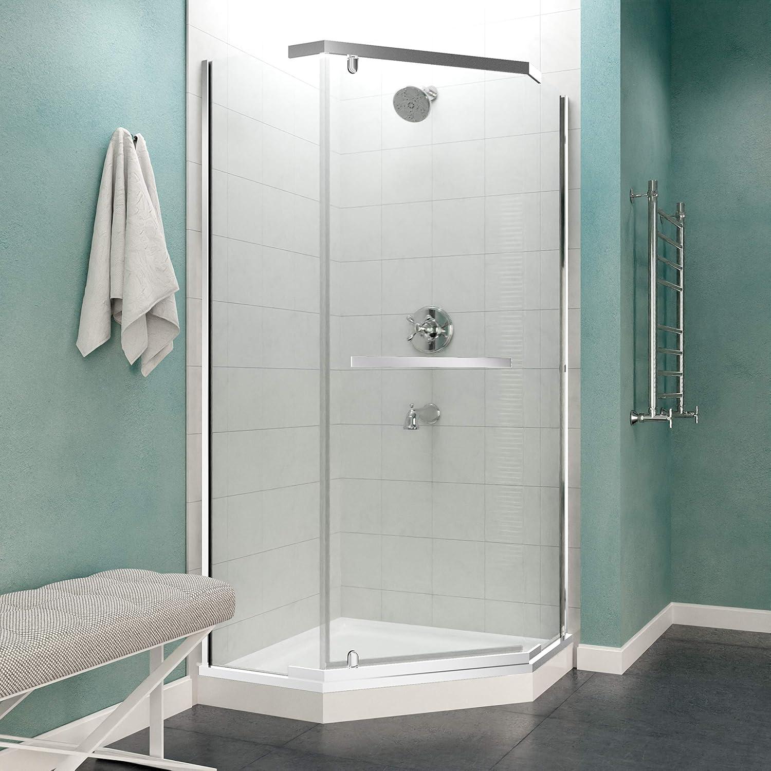 Castle Series 49" W x 72" H Hinged Semi-Frameless Shower Door with Tsunami Guard