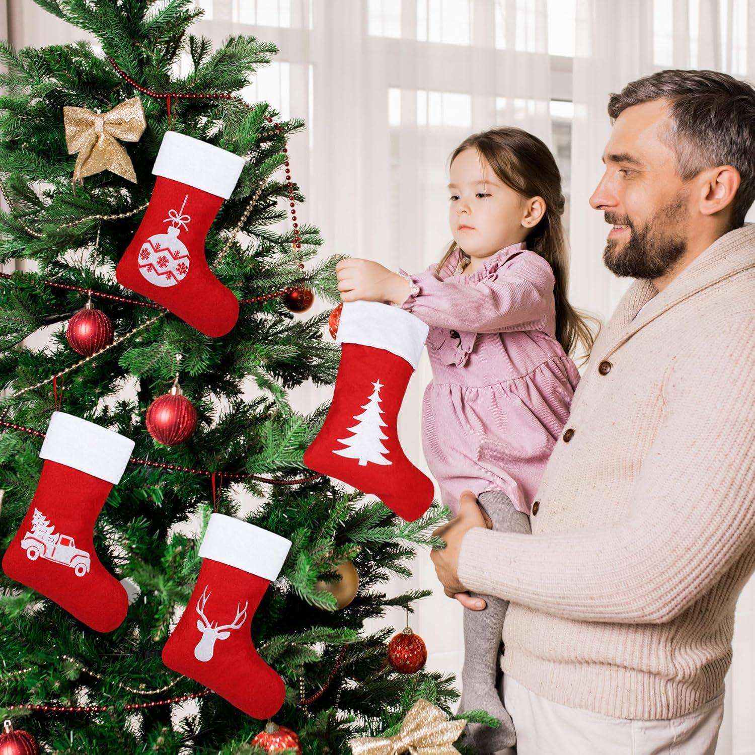 Kaireo 12 Pairs Christmas Stockings 15 Inches Red and White, Hangs Made of Non-woven Fabric for Family Christmas Holiday Decorations