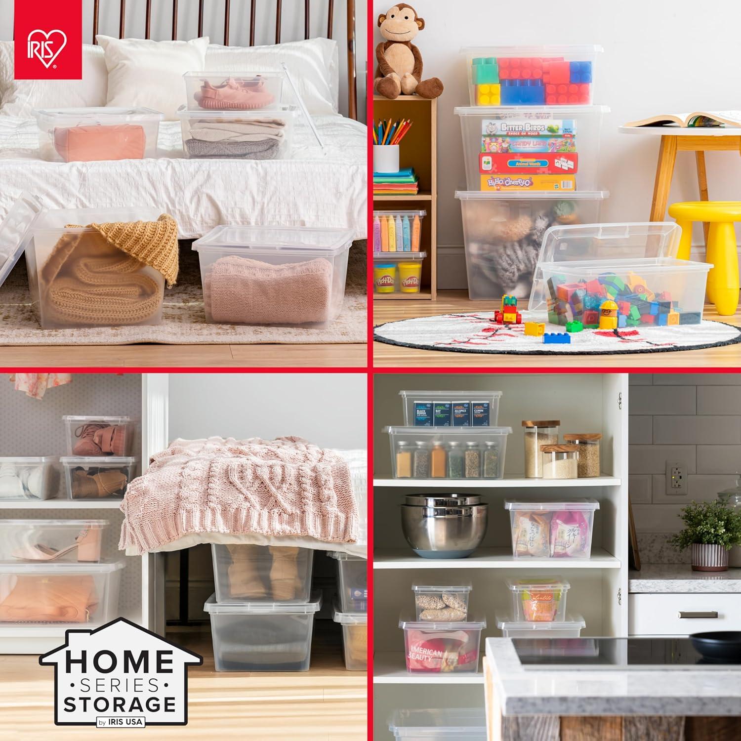 IRIS USA 28 Qt Clear Storage Box, Plastic Stackable Bin with Lid, 10 Pack