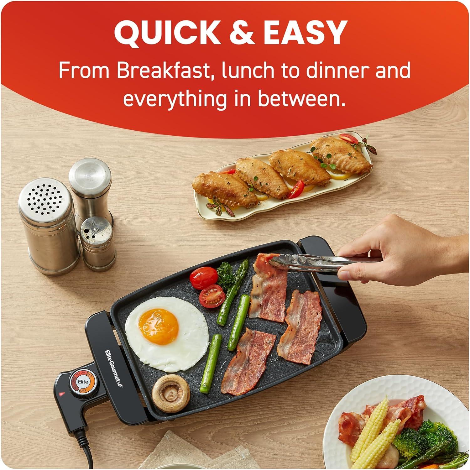 EGR8152 Electric 10" x 7" Personal Compact Griddle, Cool-touch Handles Non-Stick Surface, Removable/Adjustable Thermostat, Black