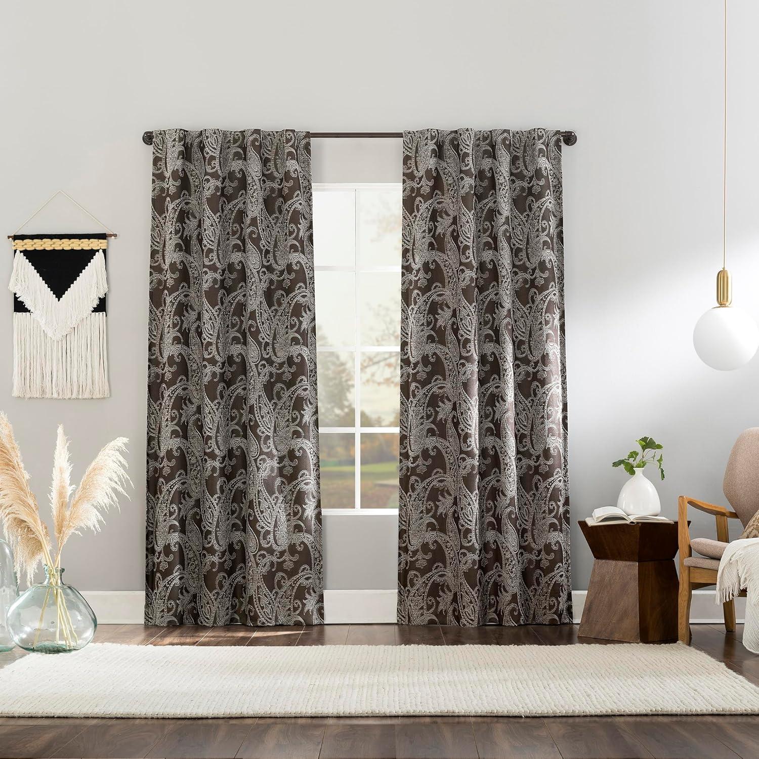 Sun Zero 100% Blackout Pedra Paisley Embroidery Back Tab Curtain Panel