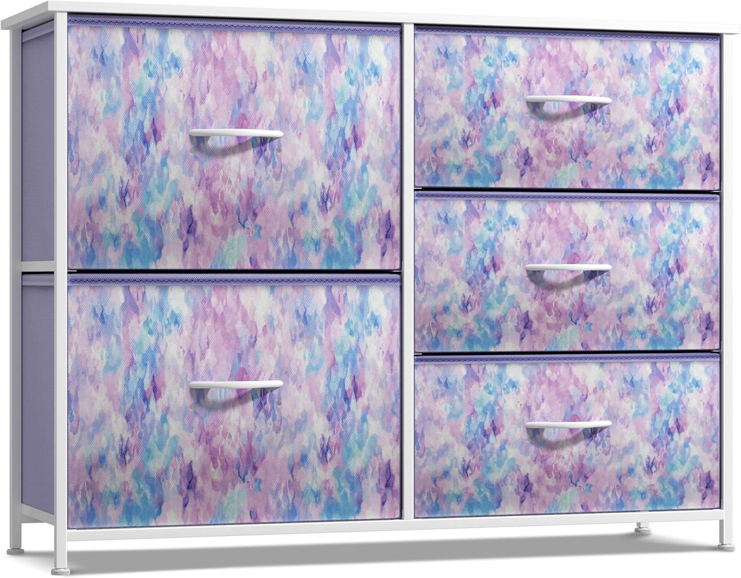 Sorbus 5-Drawer Tie-Dye Fabric Nursery Dresser with Steel Frame