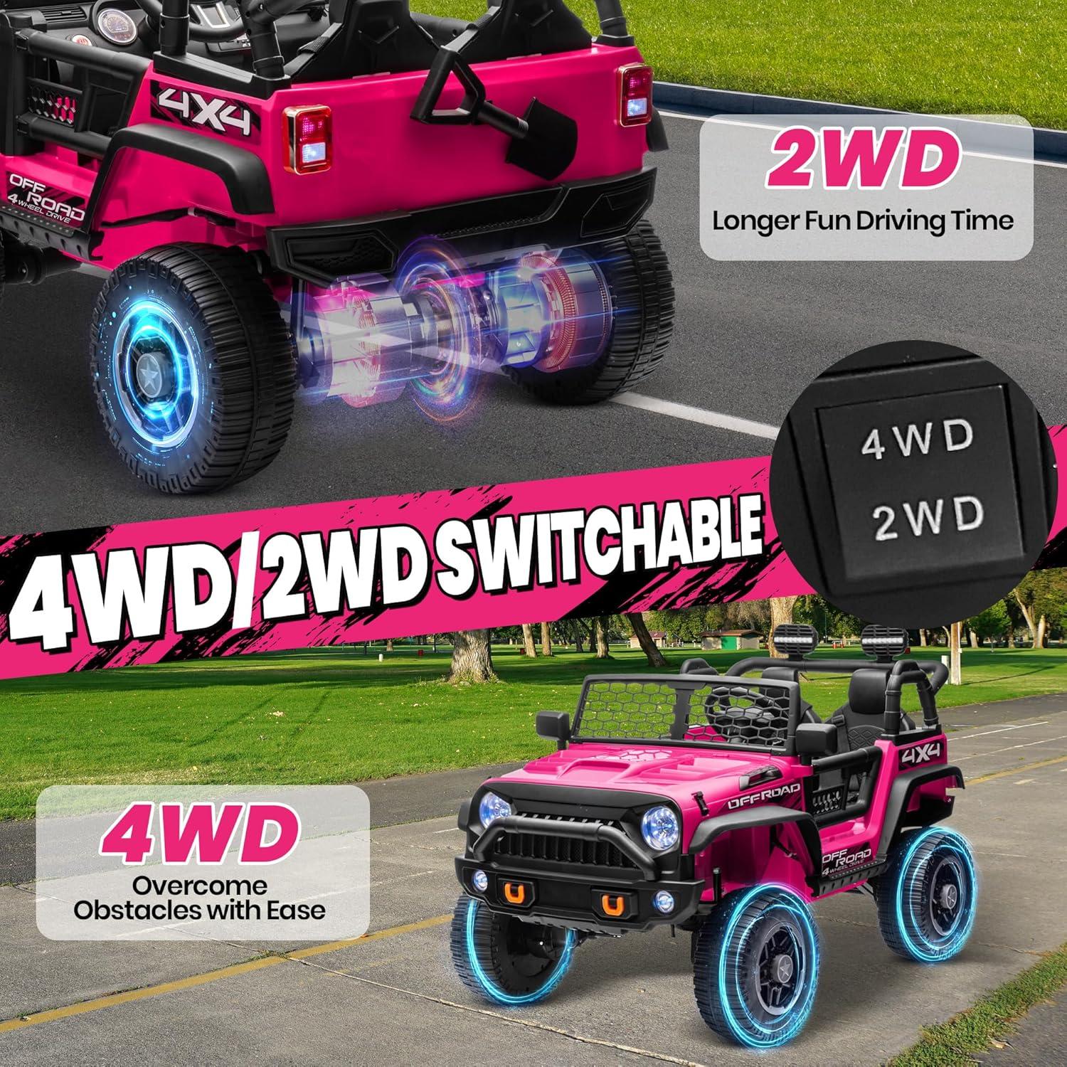 Ancheer 24V Real 2 Seater Ride On Toys Electric SUV Jeep Car With Remote Control,2WD/4WD Switchable, 4X100W Motor, Bluetooth, Music, USB, Lights