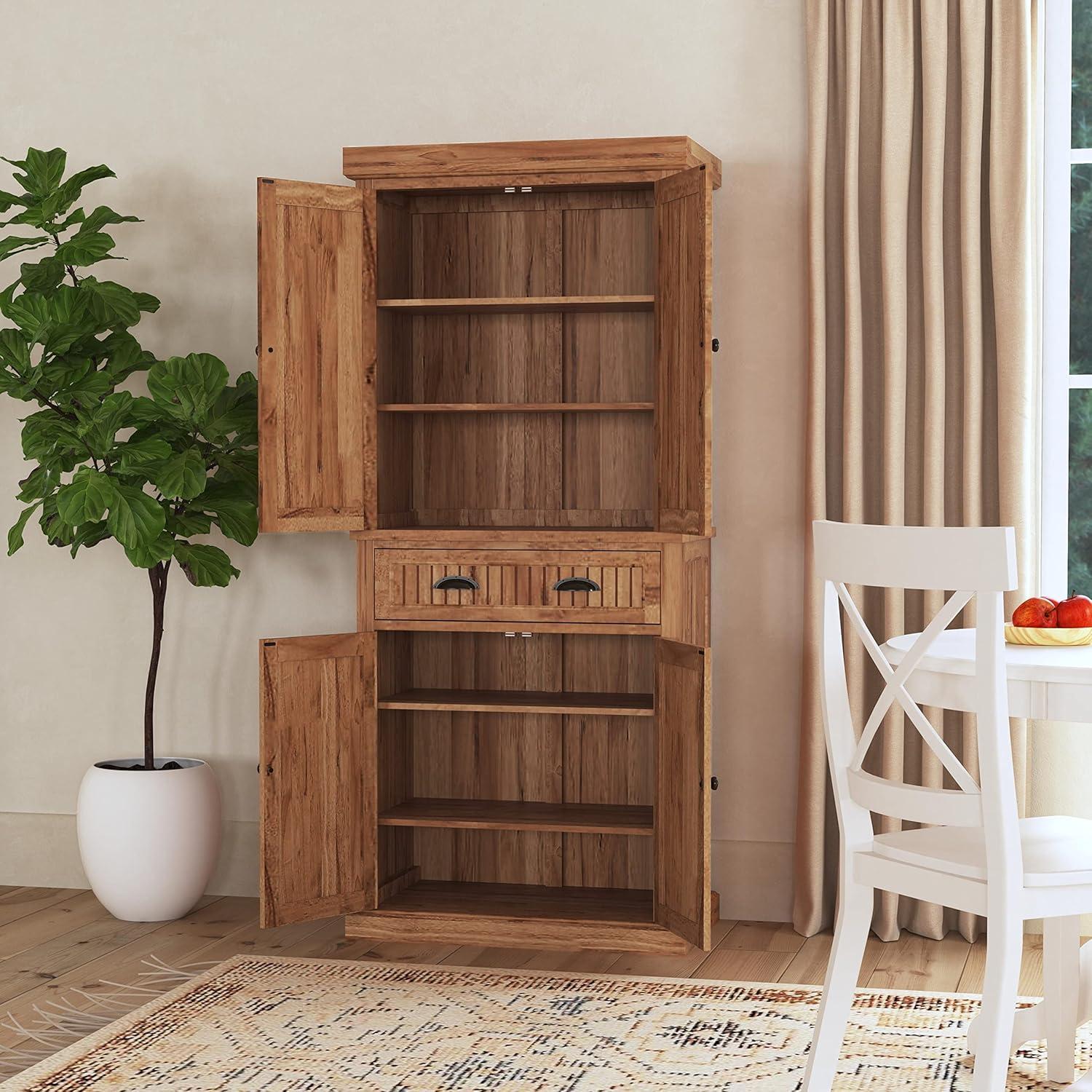 Nantucket Kitchen Storage Pantry - Natural: Home Styles, Hardwood Standing Cabinet with Drawer & Shelves